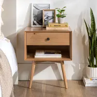 BR25MC1DNP Mid Century Pine 1-Drawer Nightstand