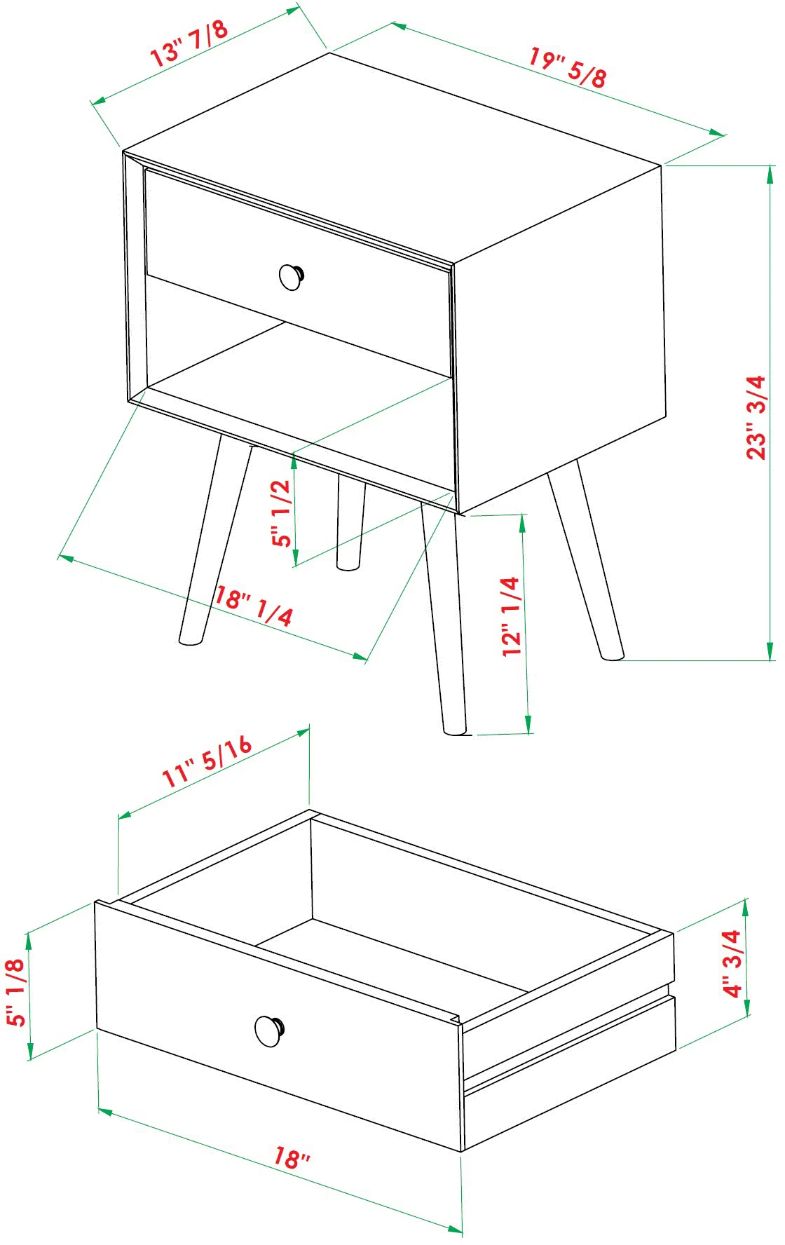 BR25MC1DNP Mid Century Pine 1-Drawer Nightstand-8