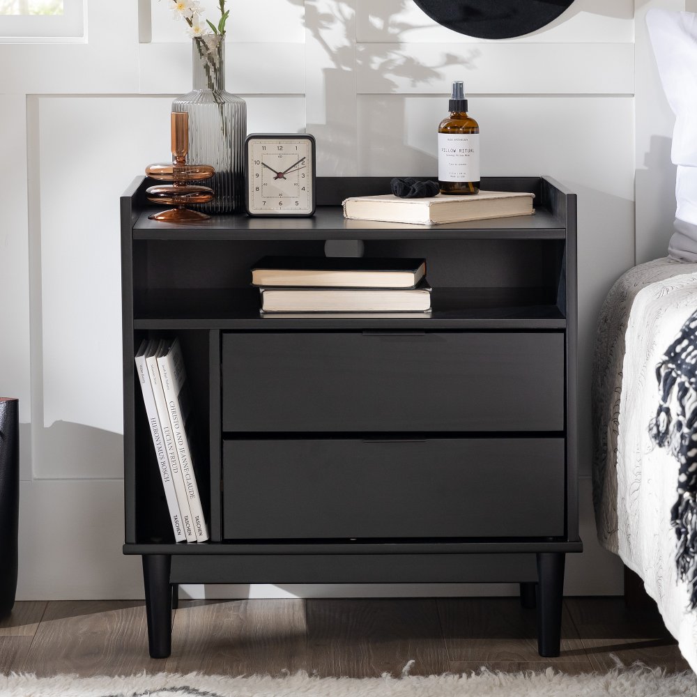 Lee Black Mid Century Nightstand