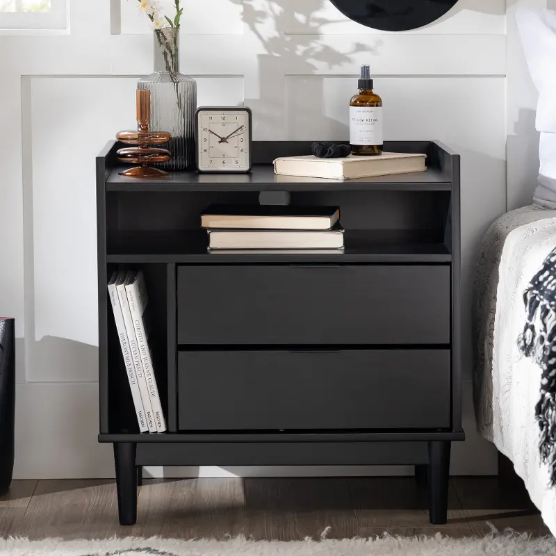Lee Black Mid Century Nightstand