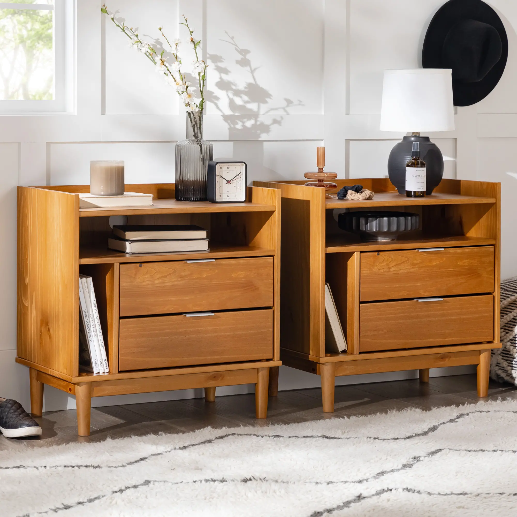 BR2DRLEENSCA-2PK Lee Caramel Mid Century Nightstands, Set of 2-3