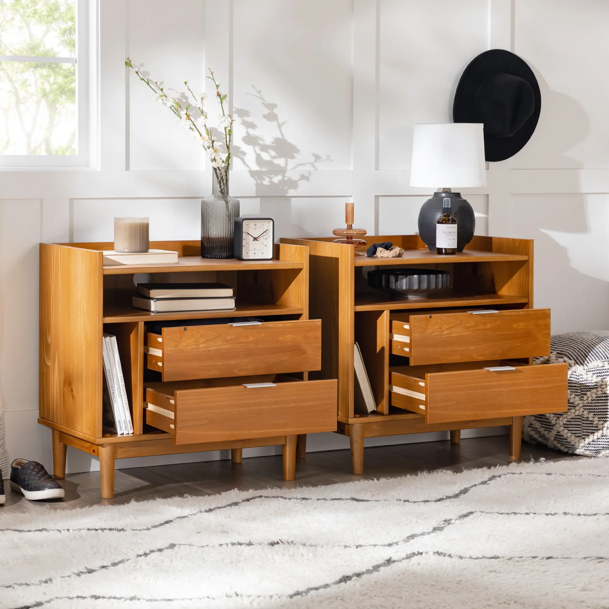 BR2DRLEENSCA-2PK Lee Caramel Mid Century Nightstands, Set of 2-4