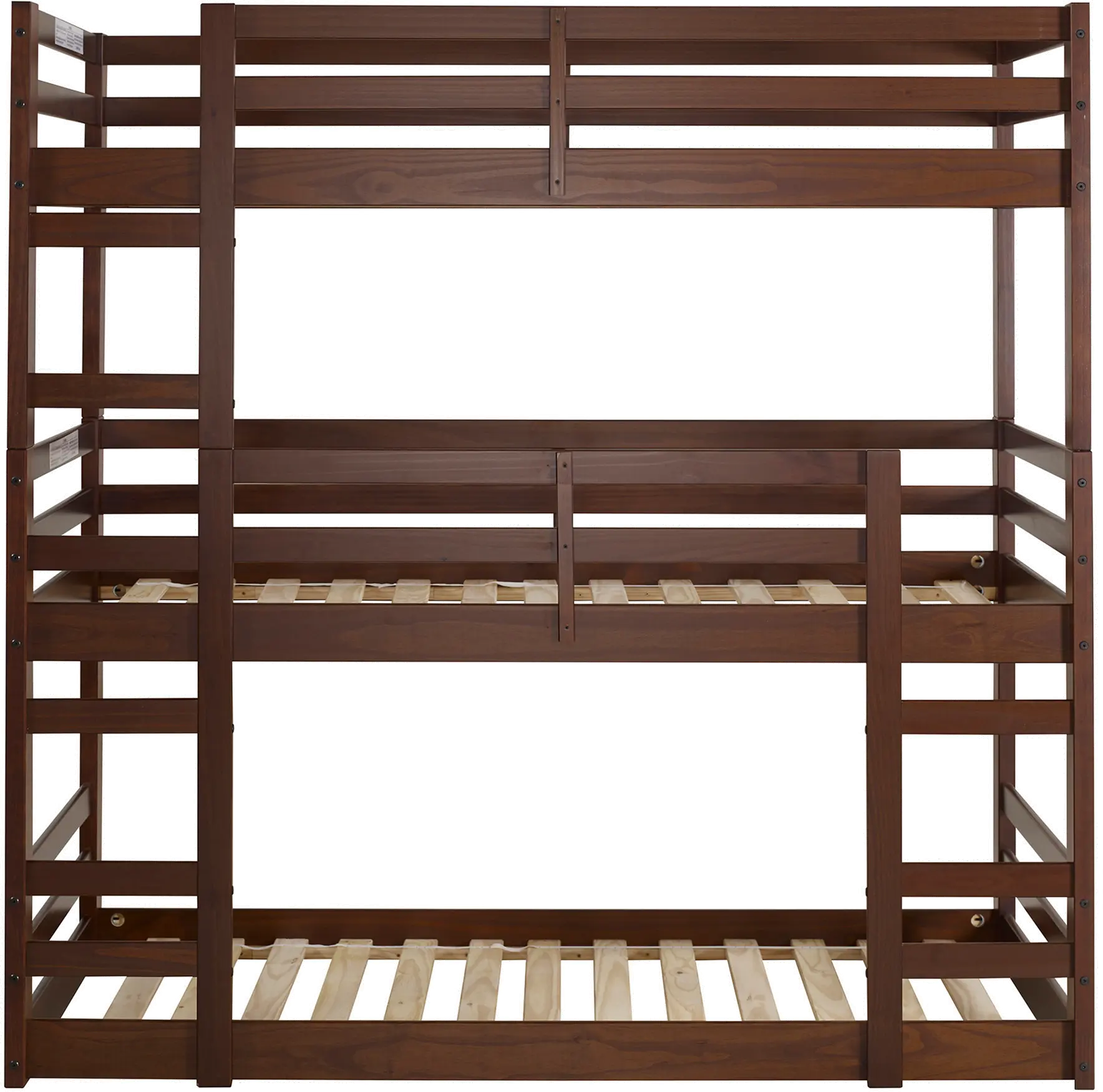BW3TOTWT Walnut Wood Triple Bunk Bed-1