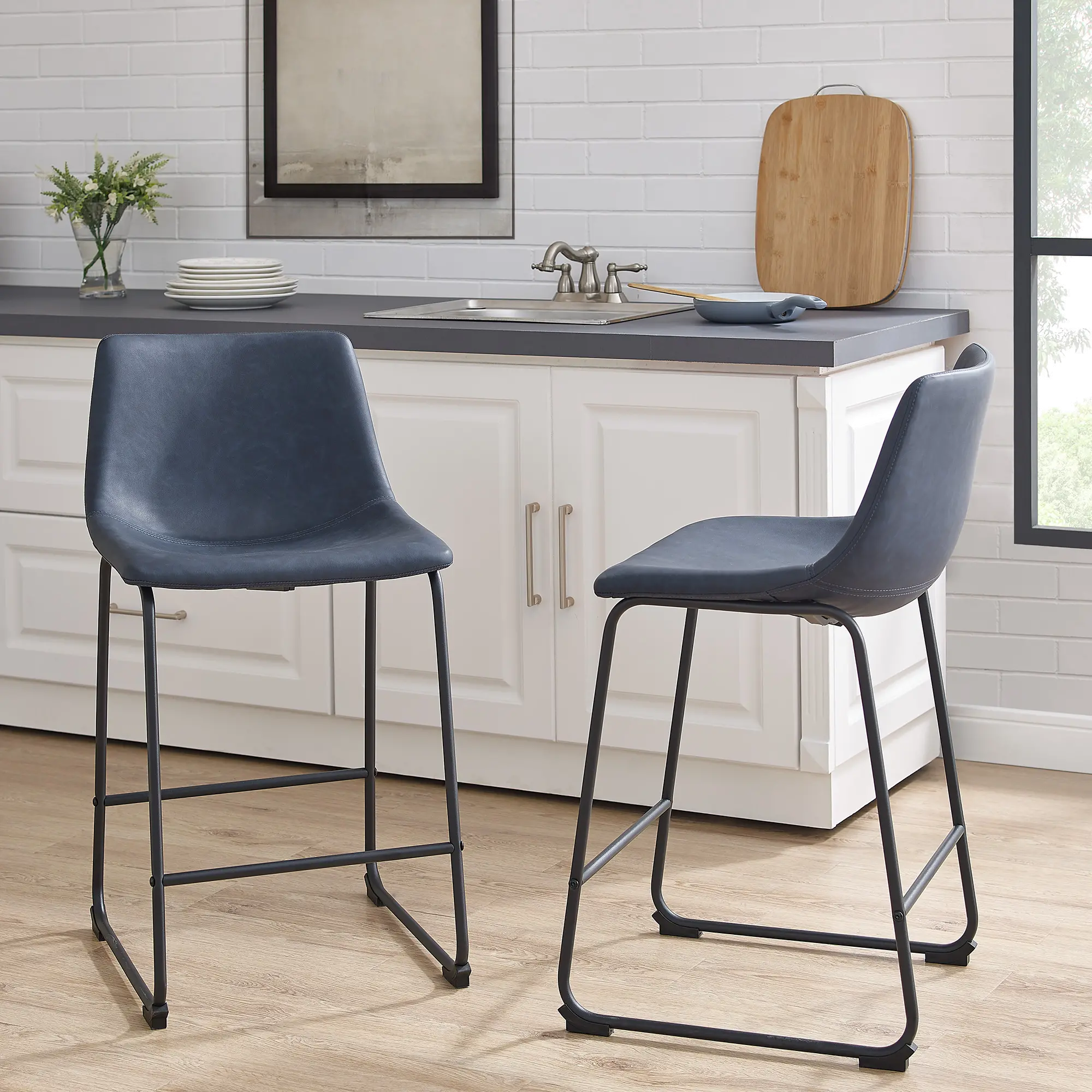 CHL26BU Saddles Navy Blue Counter Stool, Set of 2-2