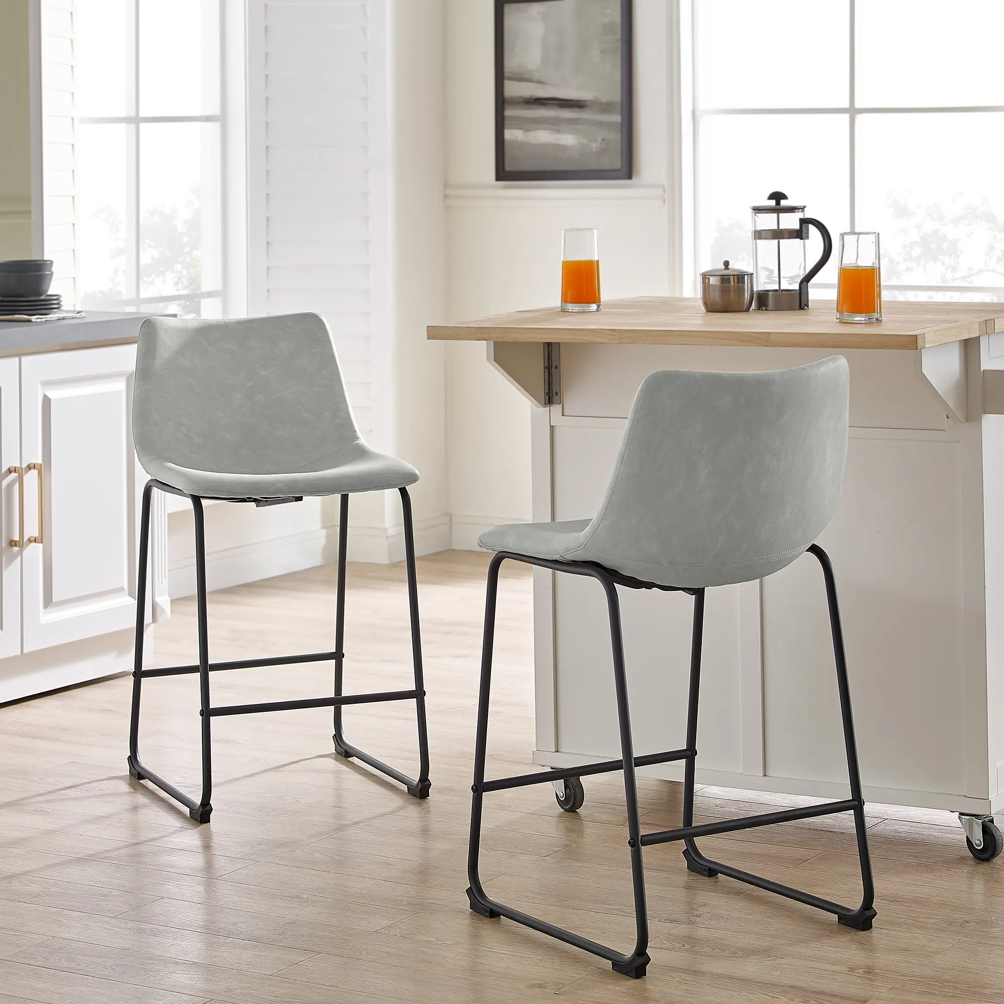 CHL26GY Saddles Gray Counter Stool, Set of 2 - Walker Edison-2