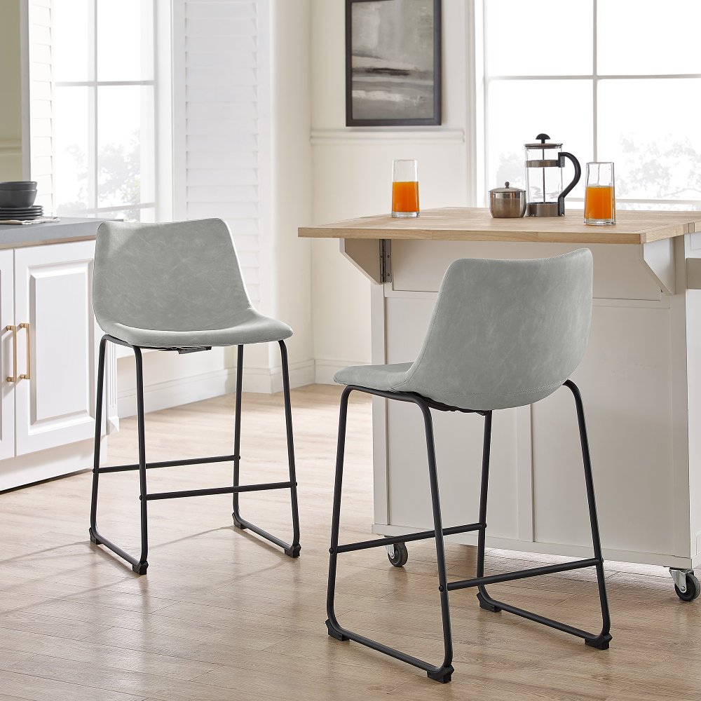 Saddles Gray Counter Stool Set of 2 - Walker Edison
