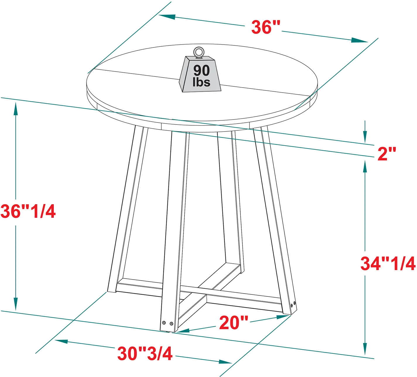 DNGD8DGY Durango 36  Distressed Gray Round Counter Height Table-8
