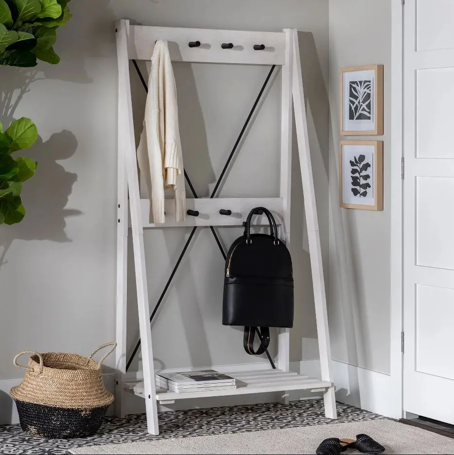HT68FRAWW Frankie White Wash Hall Tree with Shoe Storage-2