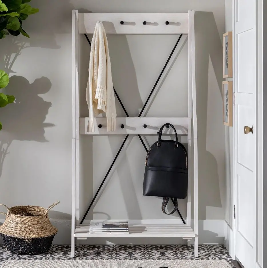 HT68FRAWW Frankie White Wash Hall Tree with Shoe Storage-3