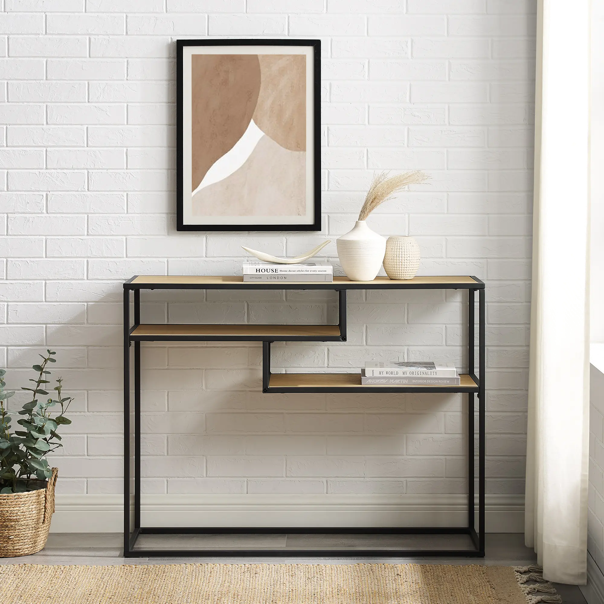 MAYL2KCO Maya Coastal Oak Floating Shelf Entryway Table-2