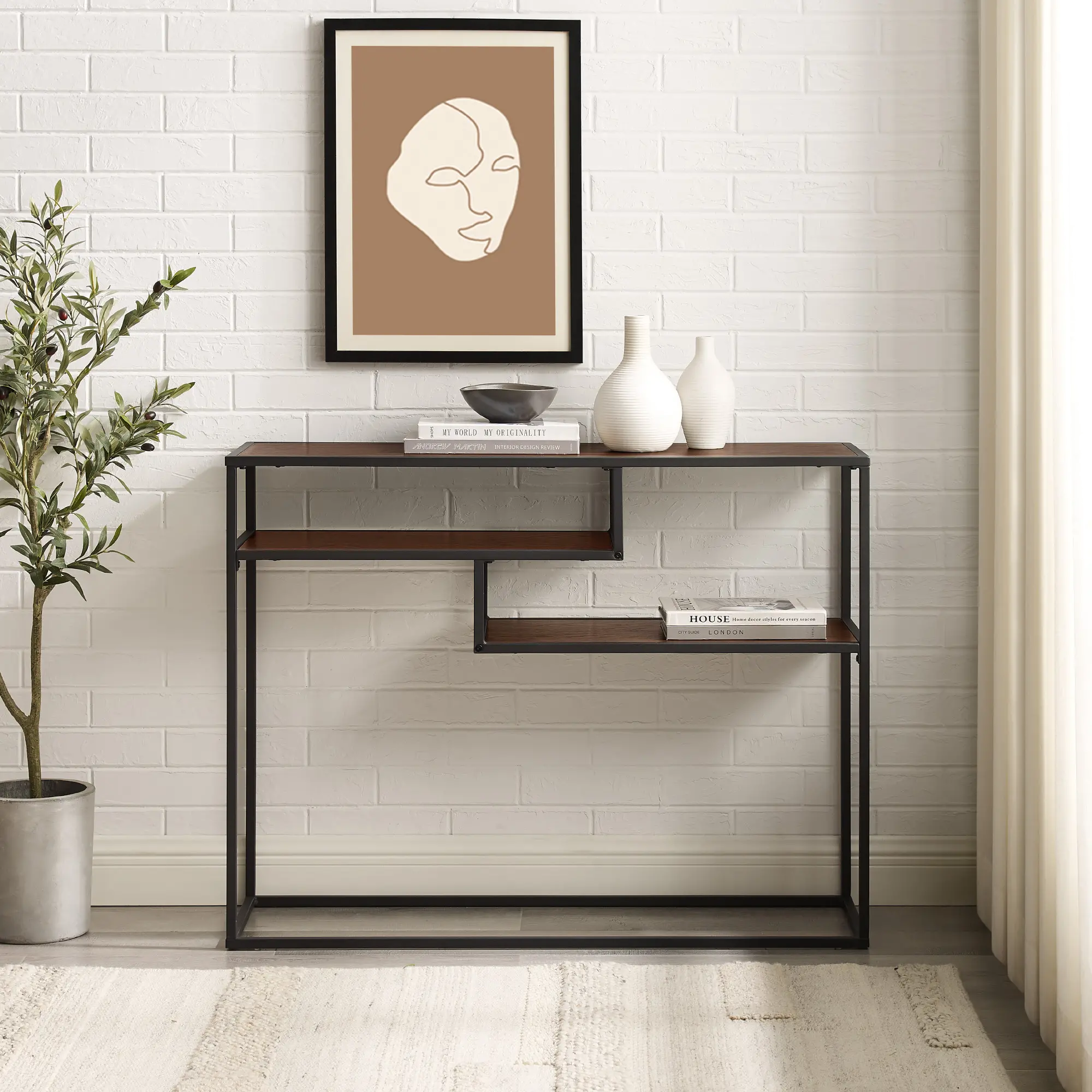 MAYL2KDW Maya Dark Walnut Floating Shelf Entryway Table-2