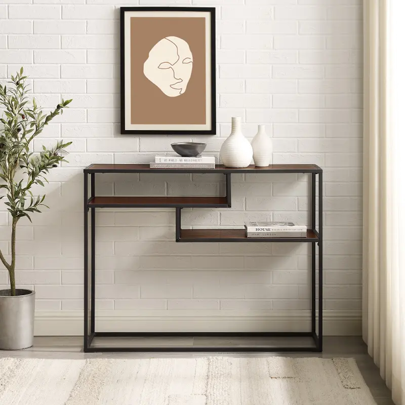 Maya Dark Walnut Floating Shelf Entryway Table