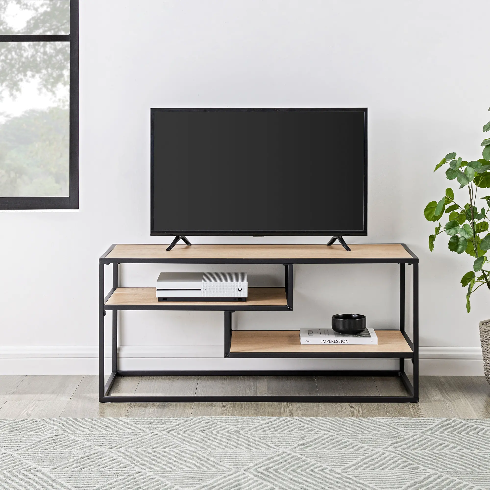 MAYM9ECO Maya 40  Coastal Oak Floating Shelf TV Stand-2