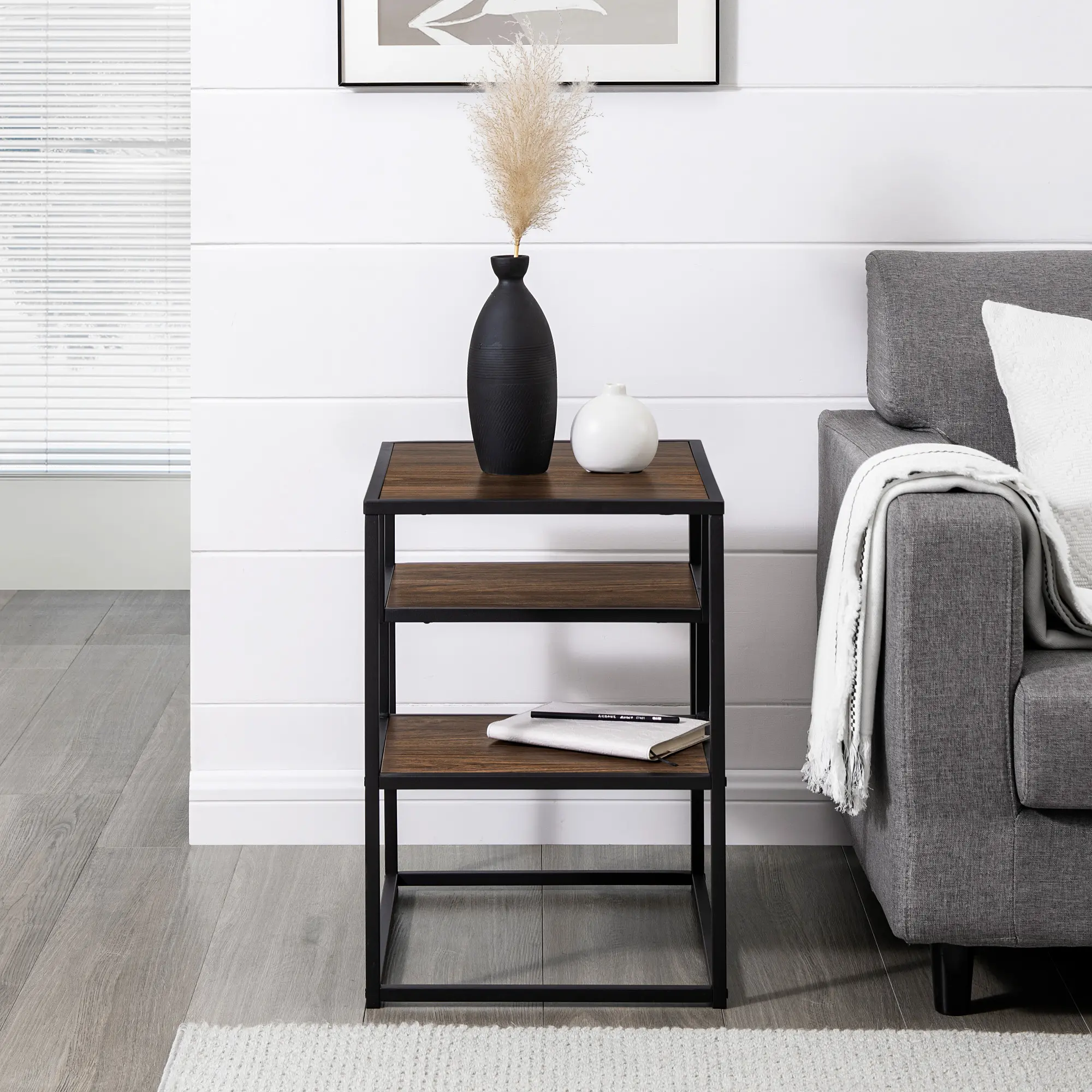 MYO16STDW Maya Dark Walnut Floating Shelf Side Table-2