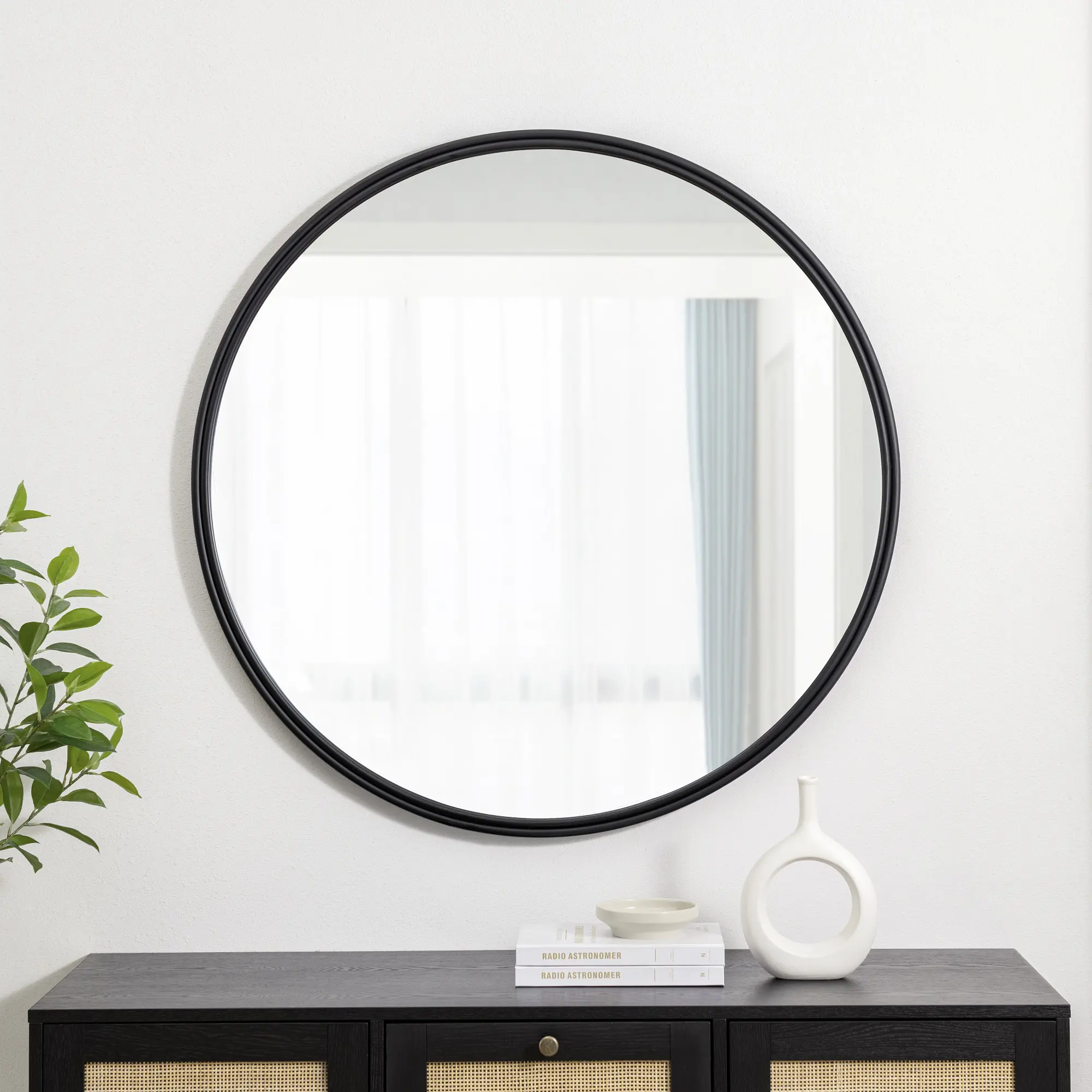 RM36MIBL Black 36  Double Ribbed Frame Wall Mirror-2