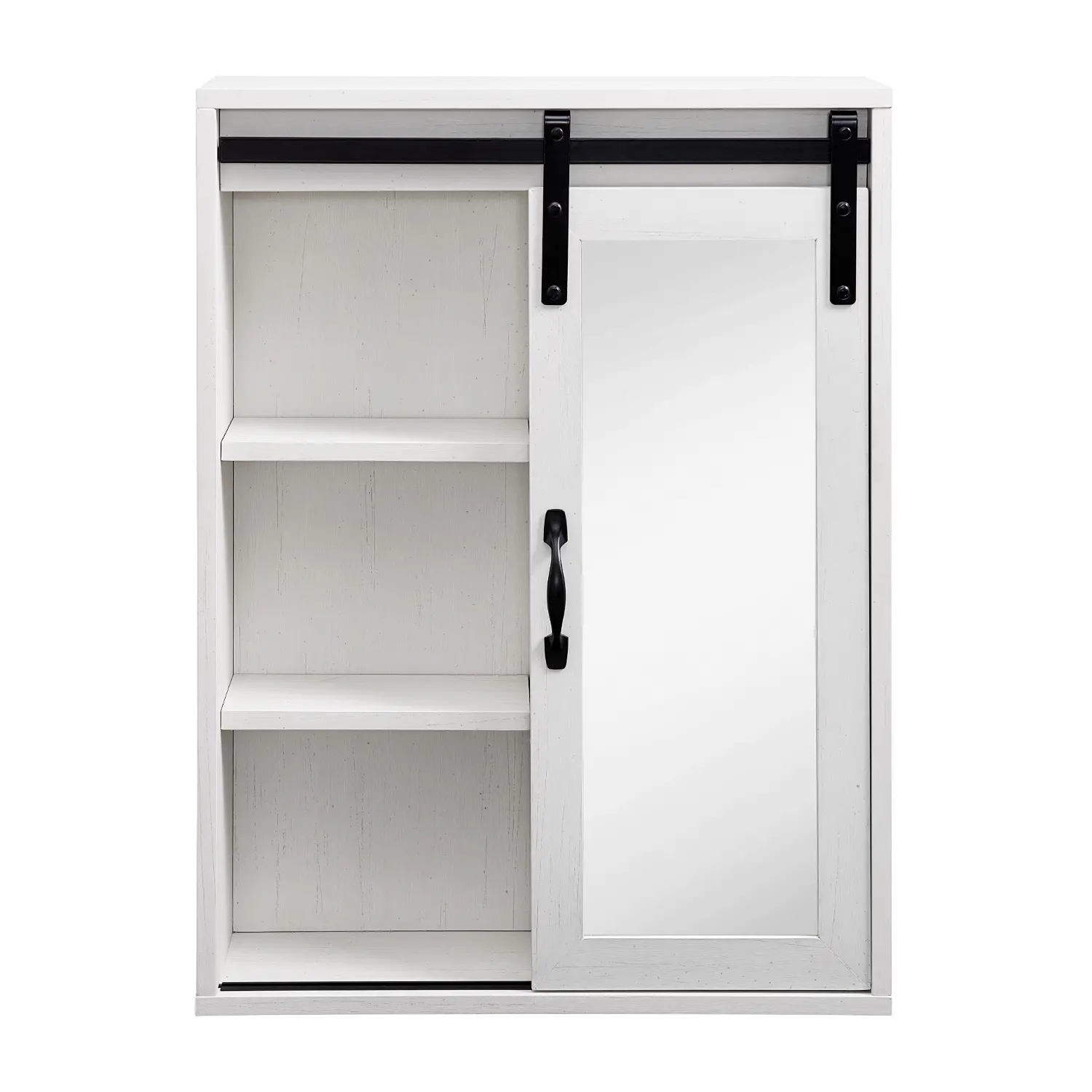 SBDBASMBRW Sliding Mirrored Barn Door White Wall Cabinet-1