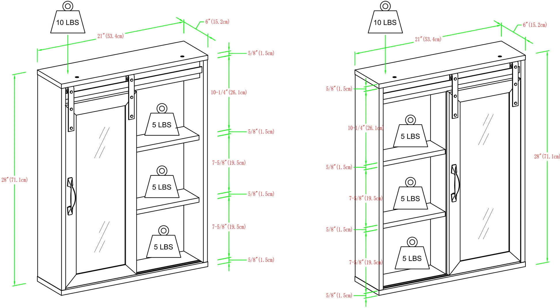 SBDBASMBRW Sliding Mirrored Barn Door White Wall Cabinet-6