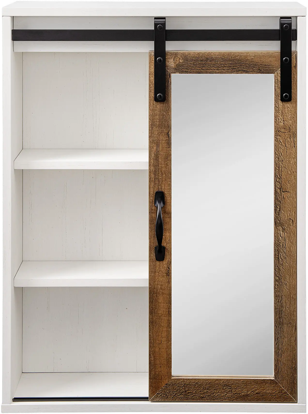SBDBASMBRWRO Sliding Mirrored Barn Door White & Oak Wall Cabinet-3