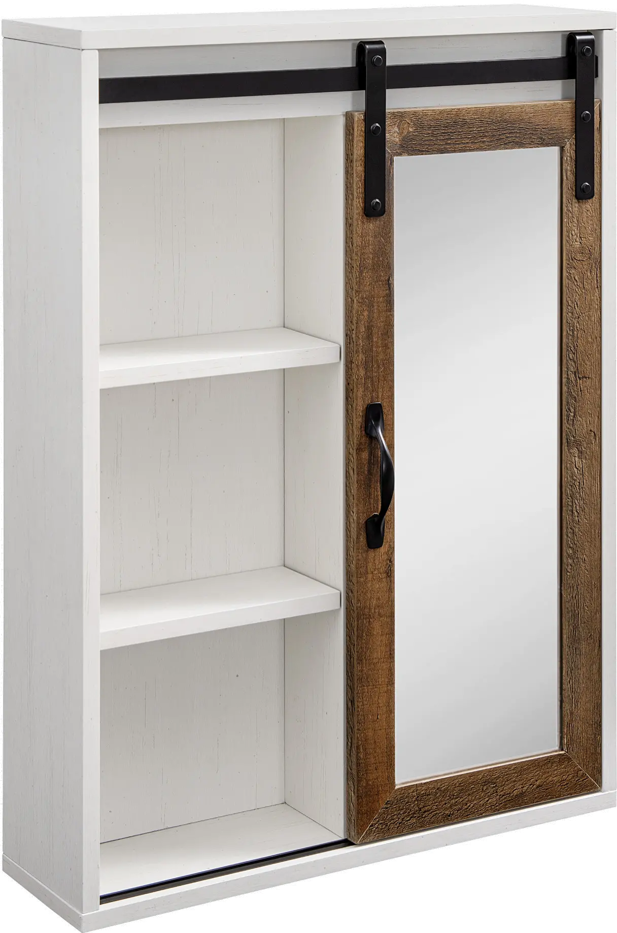 SBDBASMBRWRO Sliding Mirrored Barn Door White & Oak Wall Cabinet-1