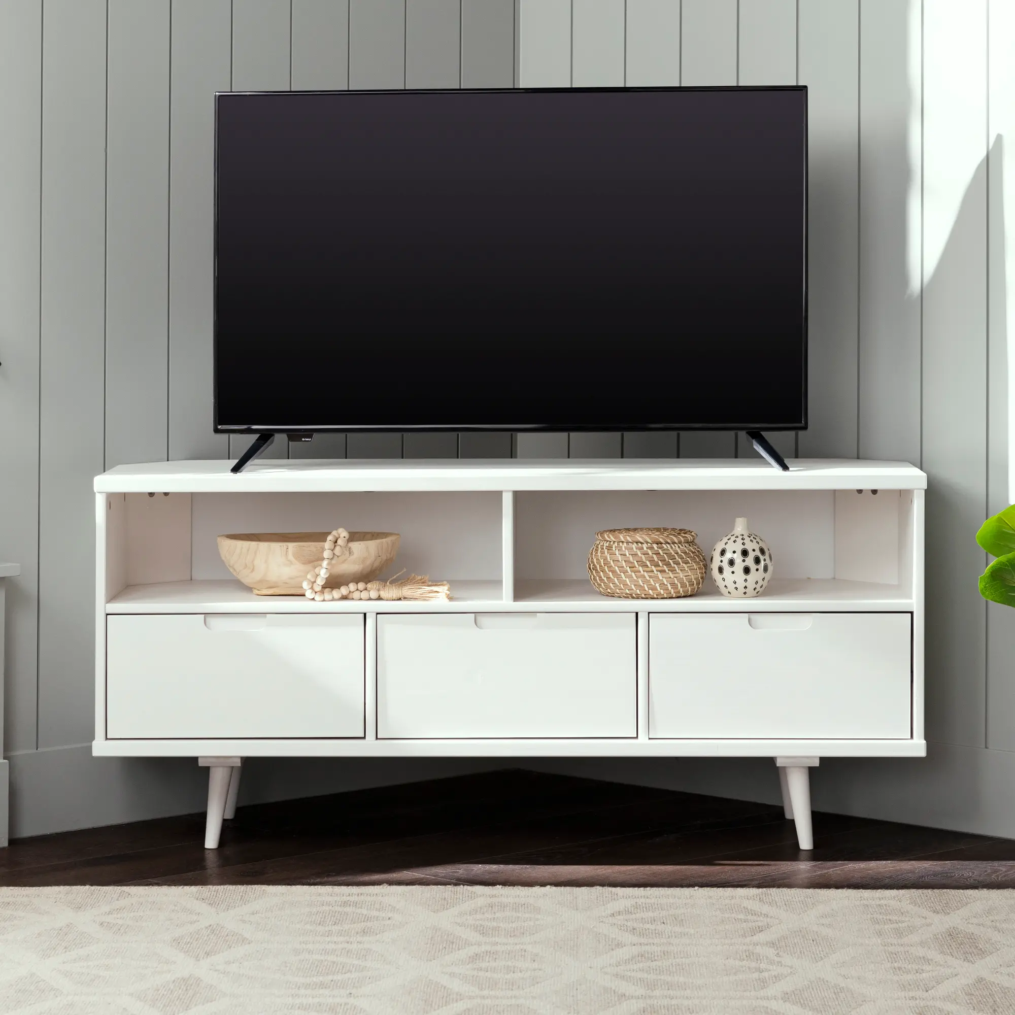W52IV3DCRNWH Ivy Mid Century 52  White Corner TV Stand-2