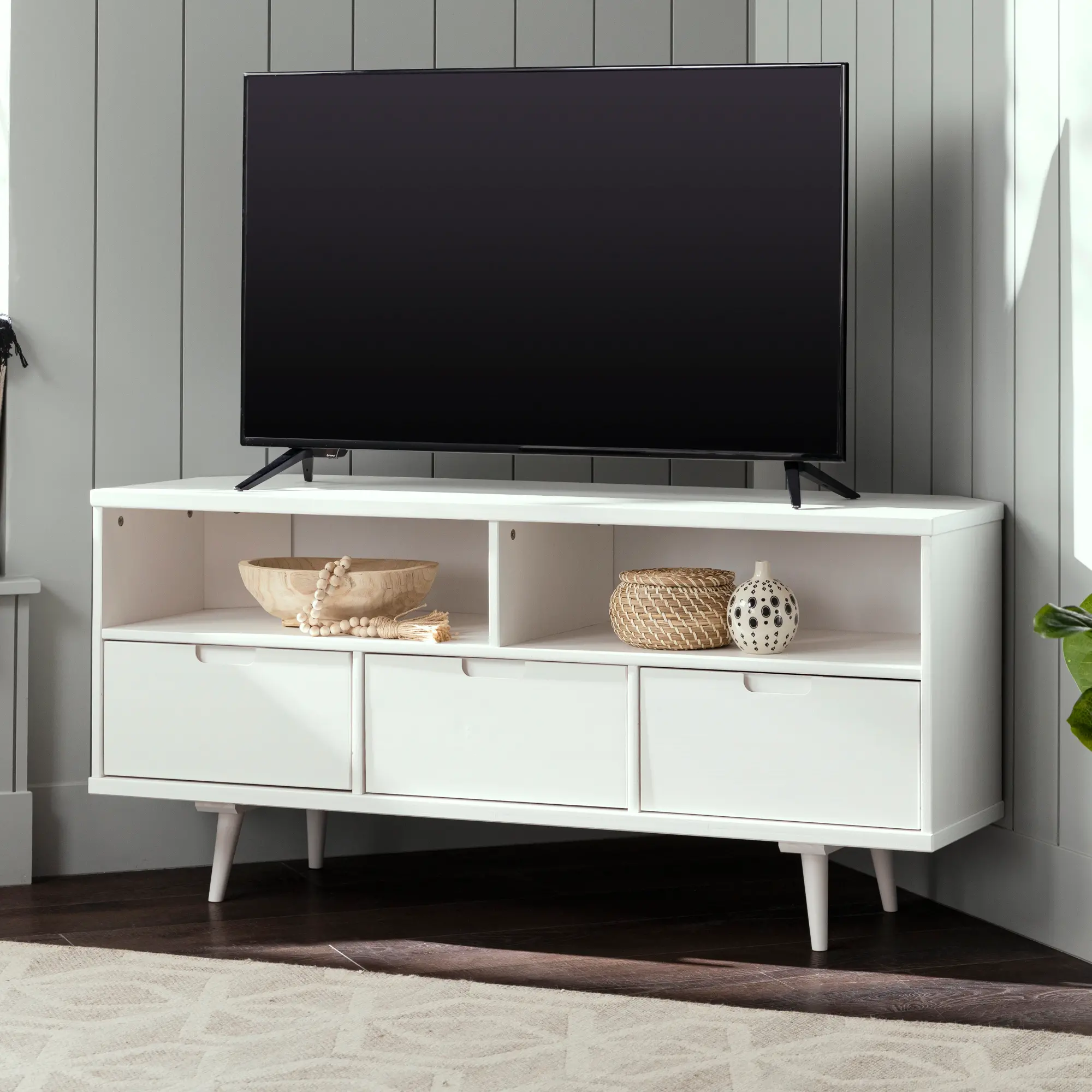 W52IV3DCRNWH Ivy Mid Century 52  White Corner TV Stand-3
