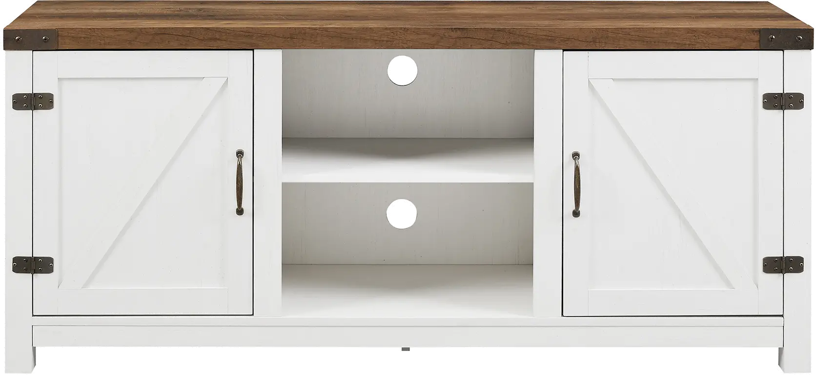 W58BDSDROBRW Barn Door Modern Farmhouse White & Oak 59  TV Stand-1