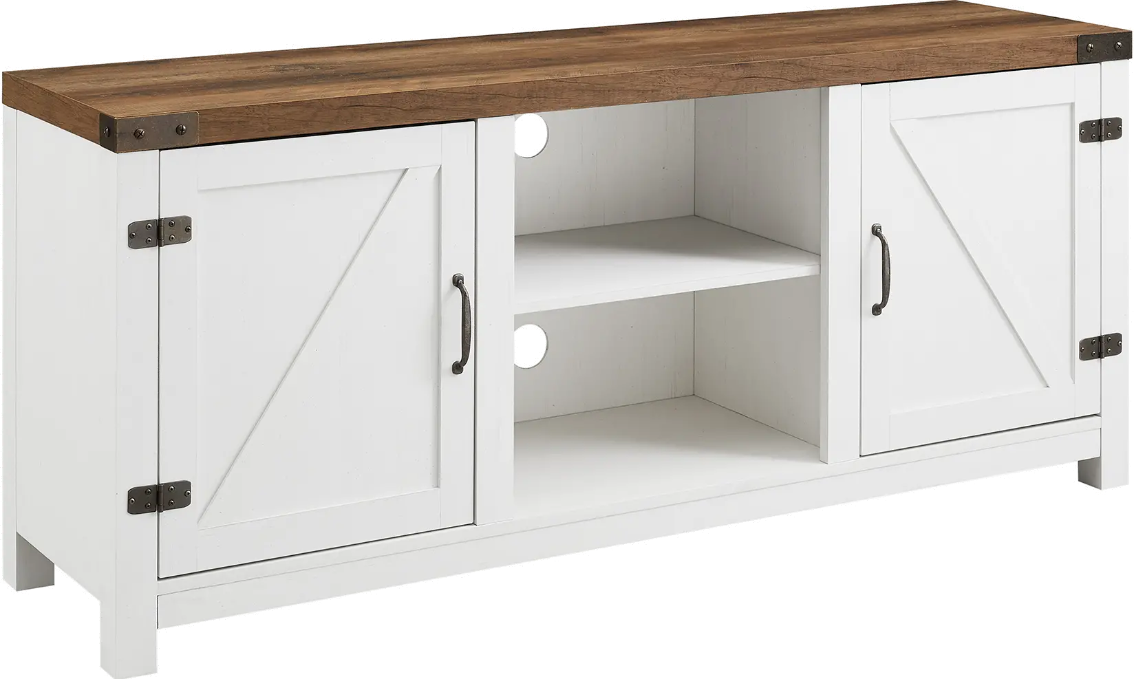 W58BDSDROBRW Barn Door Modern Farmhouse White & Oak 59  TV Stand-3