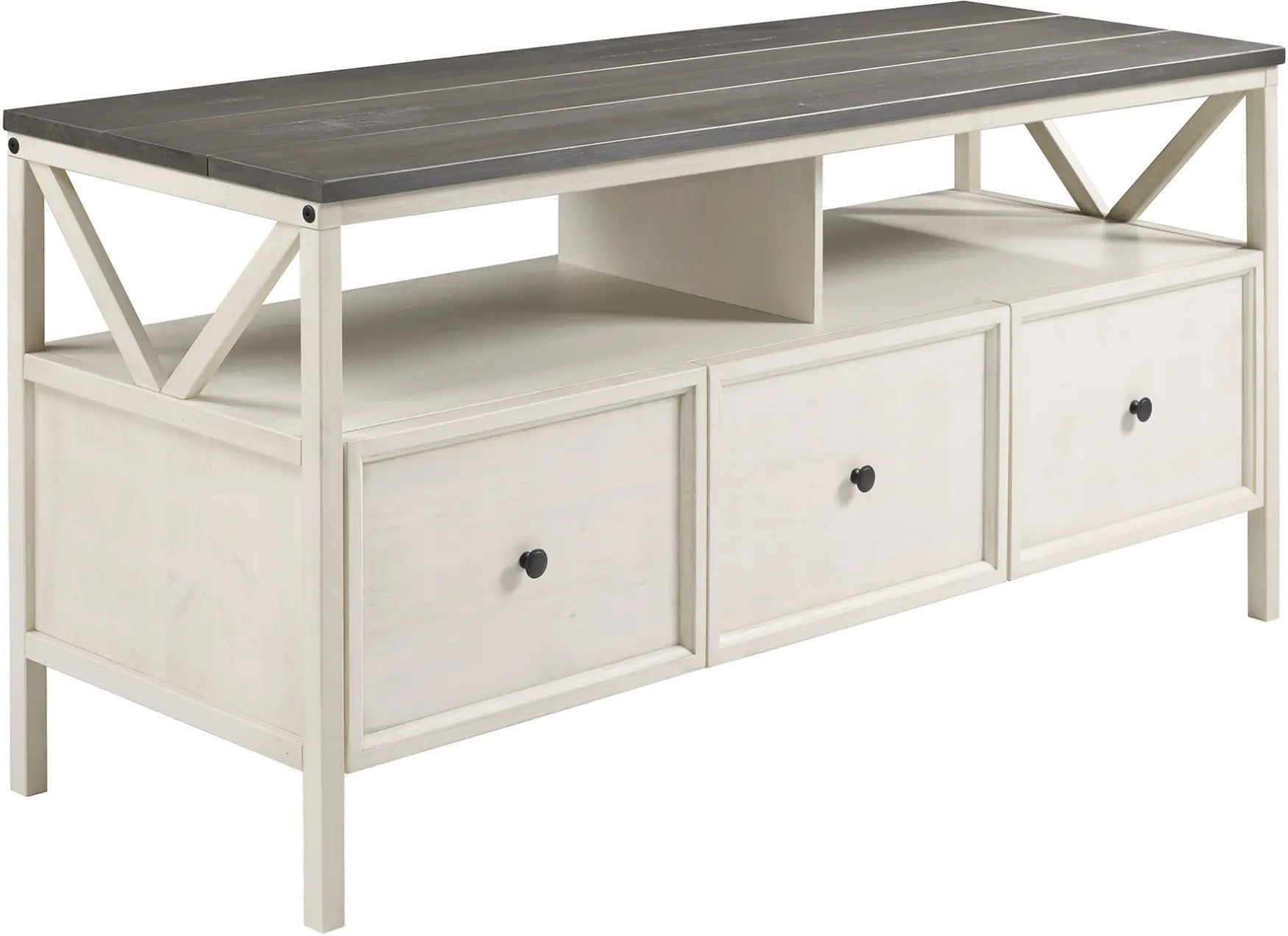 W60NAT3DRWWG Natalee 60  Distressed White & Gray 3-Drawer TV Stand-5