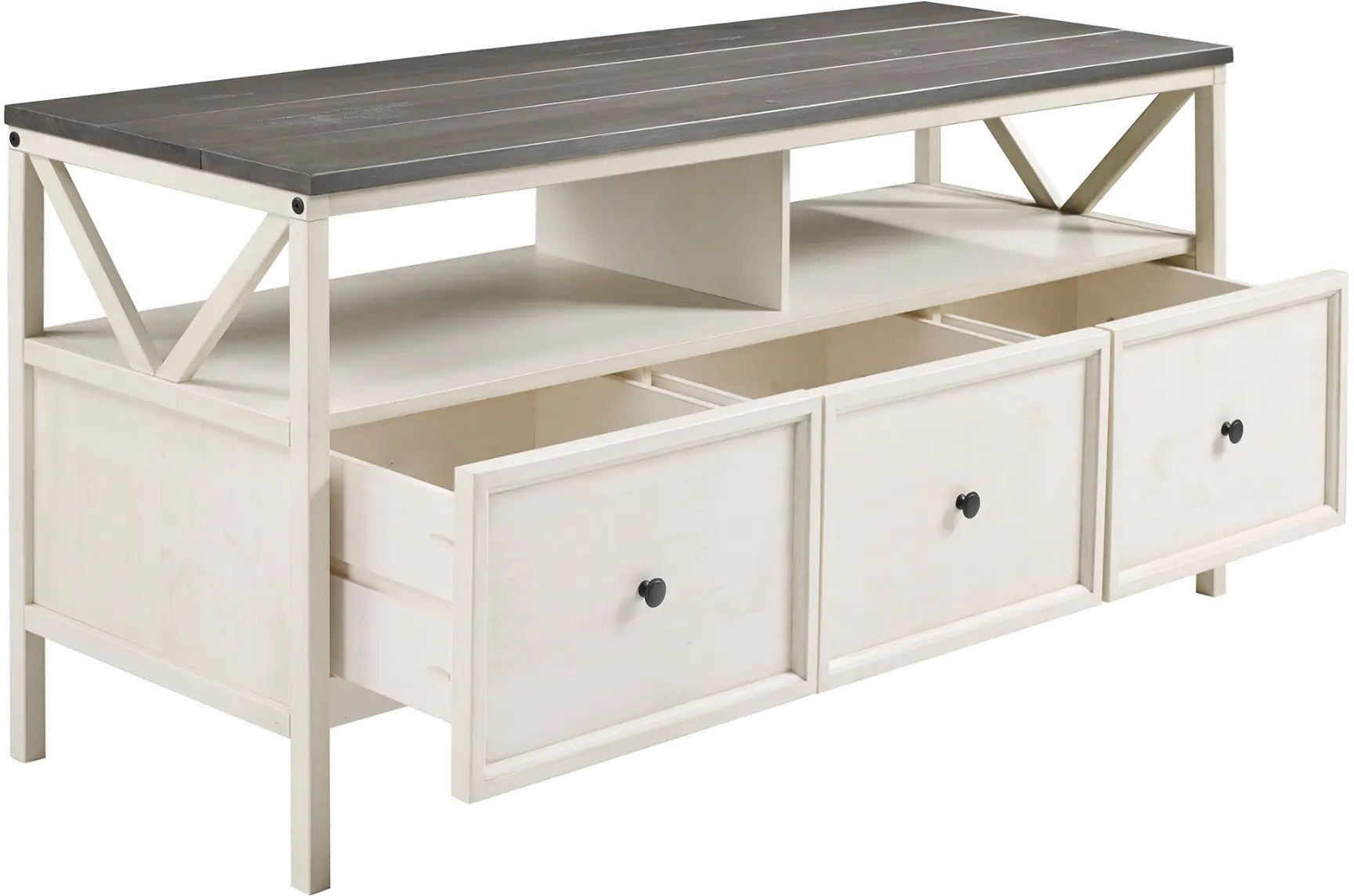 W60NAT3DRWWG Natalee 60  Distressed White & Gray 3-Drawer TV Stand-6