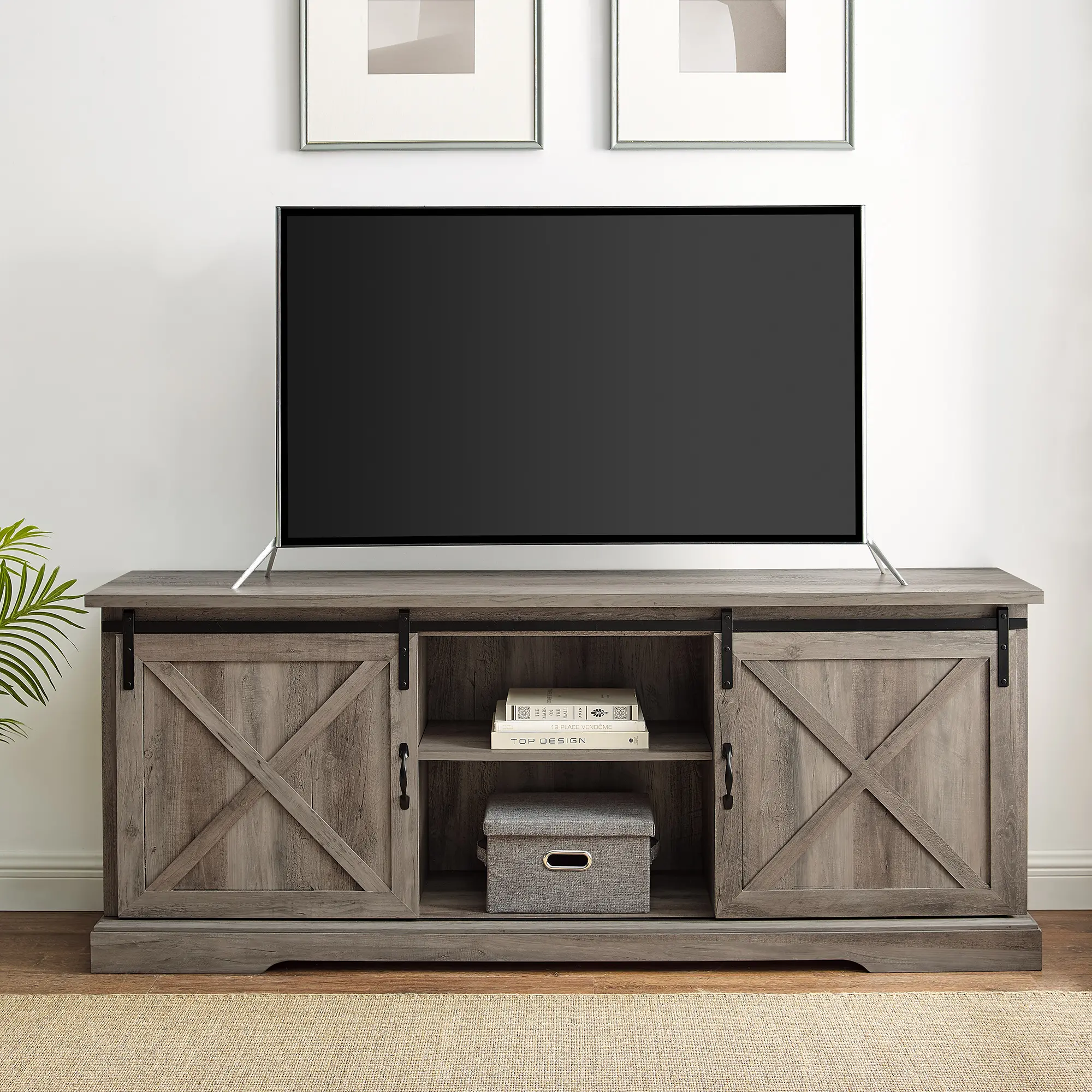 W70SBDGW Sliding Barn Door 70  Gray Wash TV Stand-2
