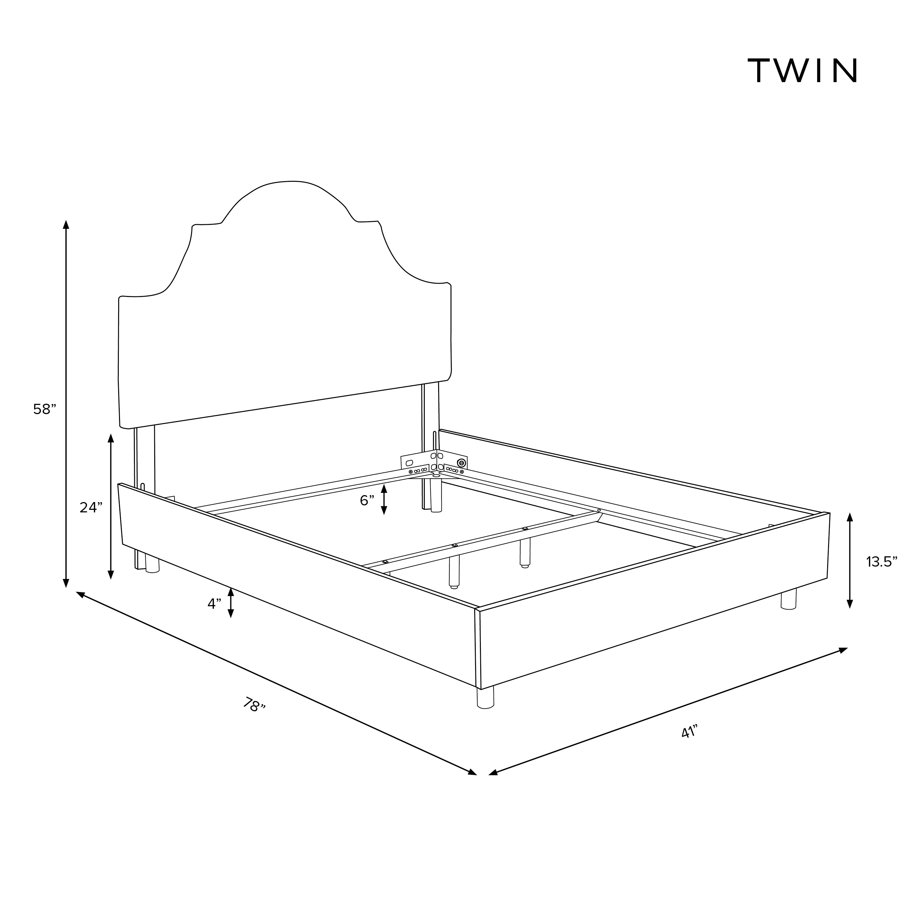 180BEDRPCMNBLKLCB Rifle Paper Co Marion Menagerie Black Twin Bed-4