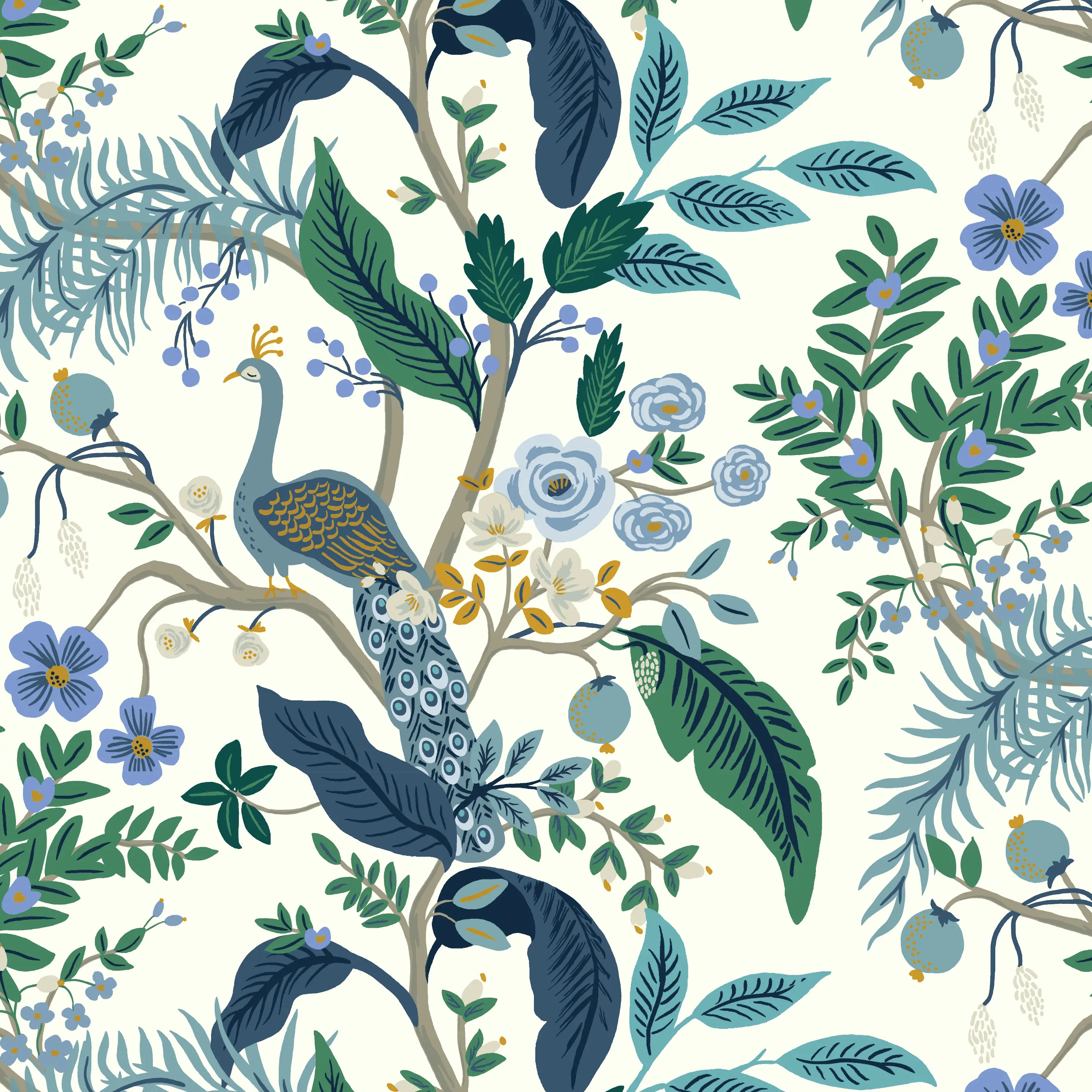914CRPCPCBLWHLCB Rifle Paper Co Mayfair Blue Peacock Cal-King Headboard-5