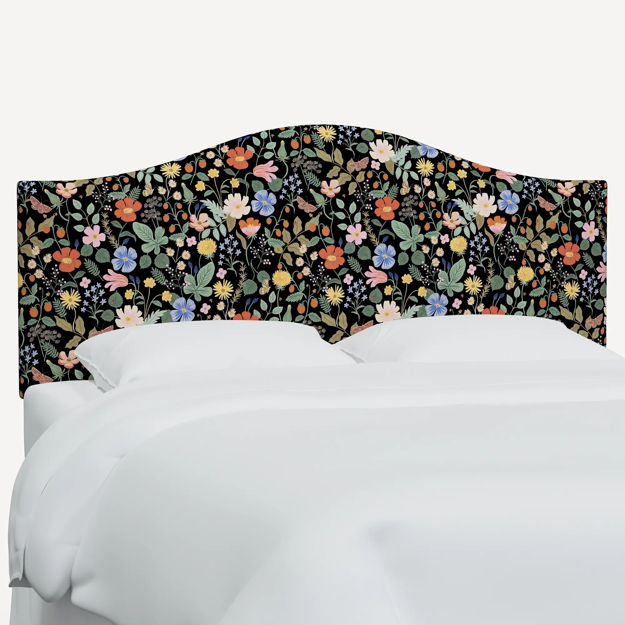 912QRPCSTFLBLKLCB Rifle Paper Co Mayfair Black Strawberry Fields Queen Headboard-1