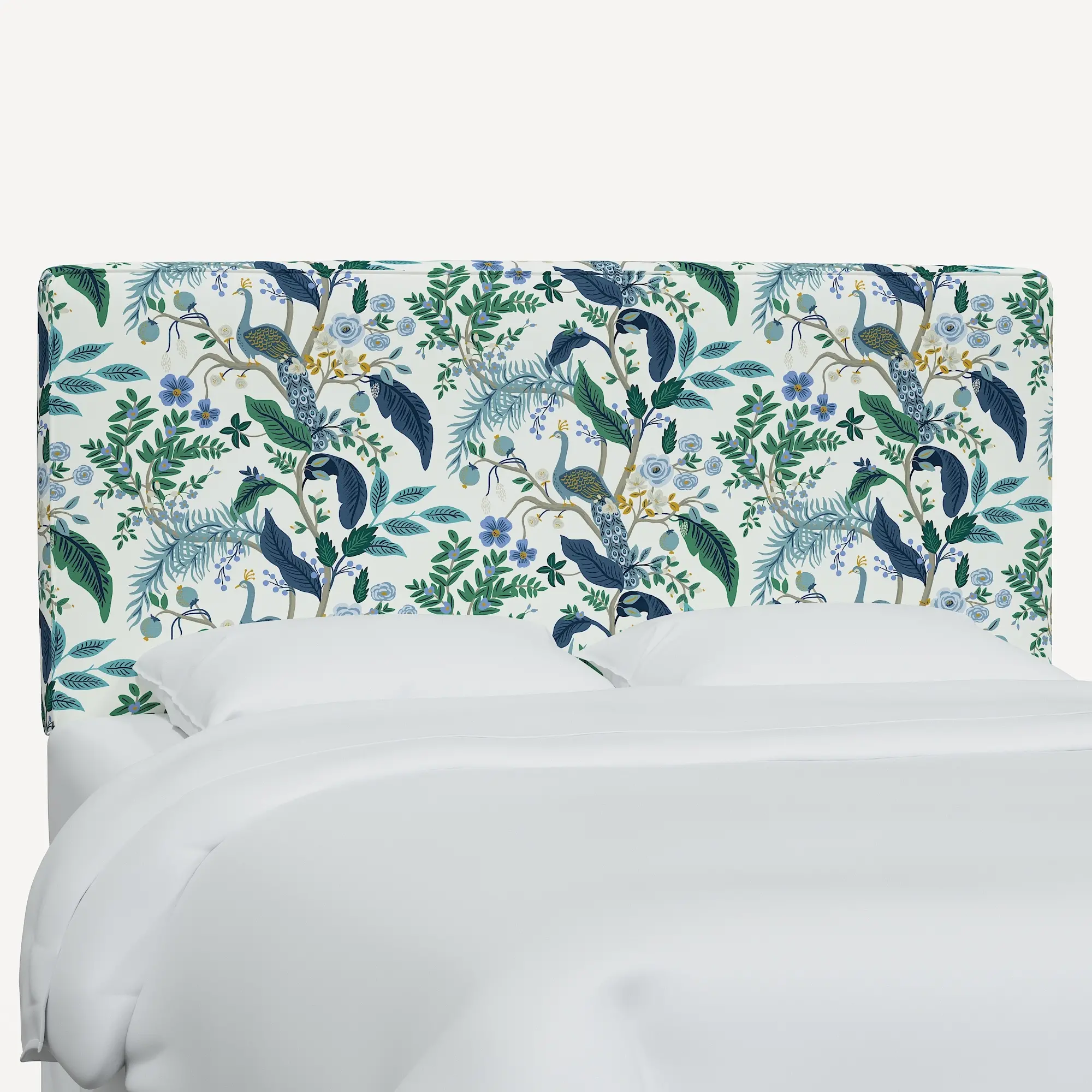 482QRPCPCBLWHLCB Rifle Paper Co Elly Blue Peacock Queen Headboard-1