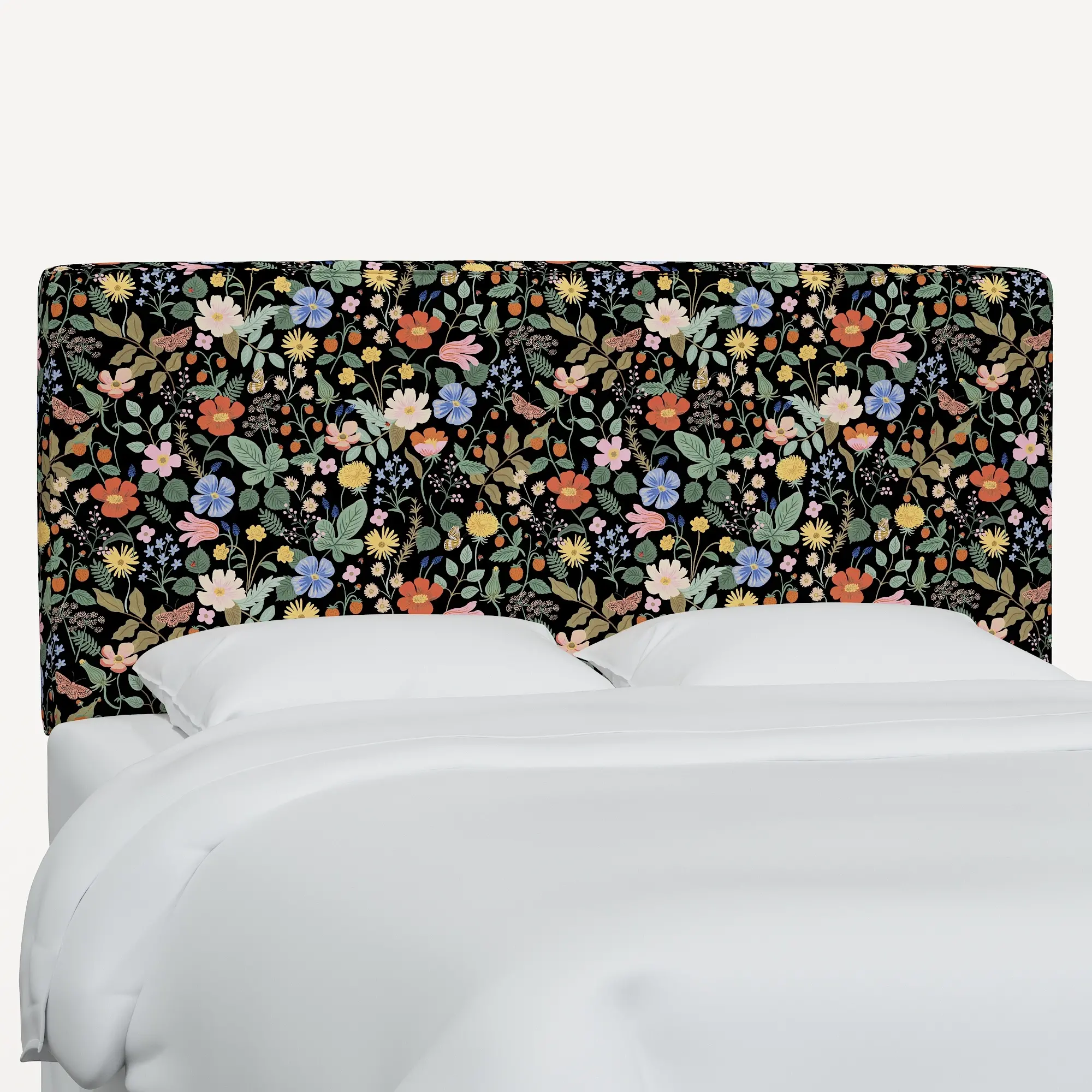 482QRPCSTFLBLKLCB Rifle Paper Co Elly Black Strawberry Fields Queen Headboard-1