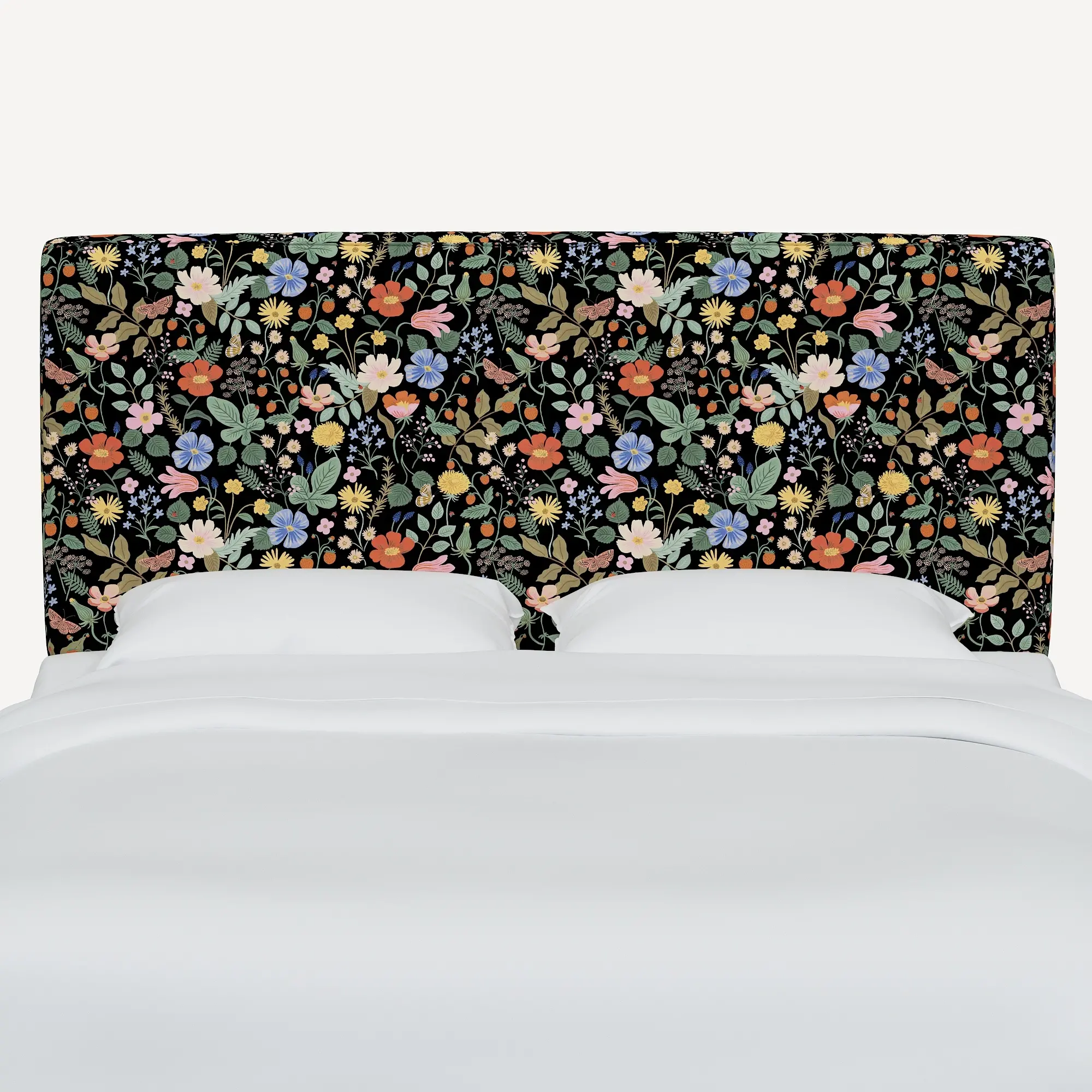 482QRPCSTFLBLKLCB Rifle Paper Co Elly Black Strawberry Fields Queen Headboard-3