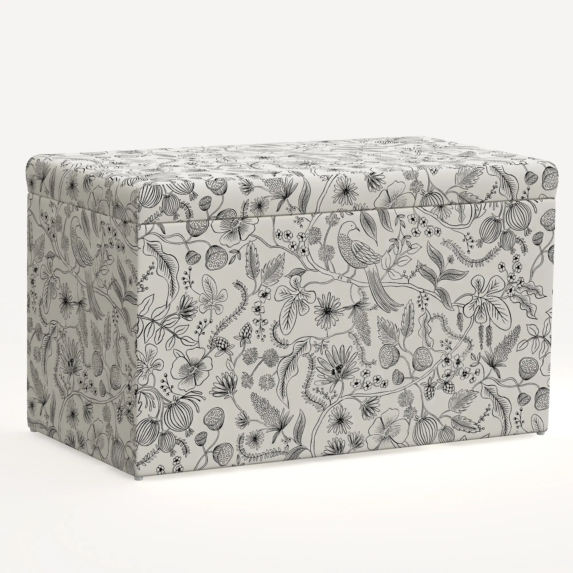 4325STRPCAVBLKCRMLCB Rifle Paper Co. Willie Aviary Cream & Black Storage Bench-1