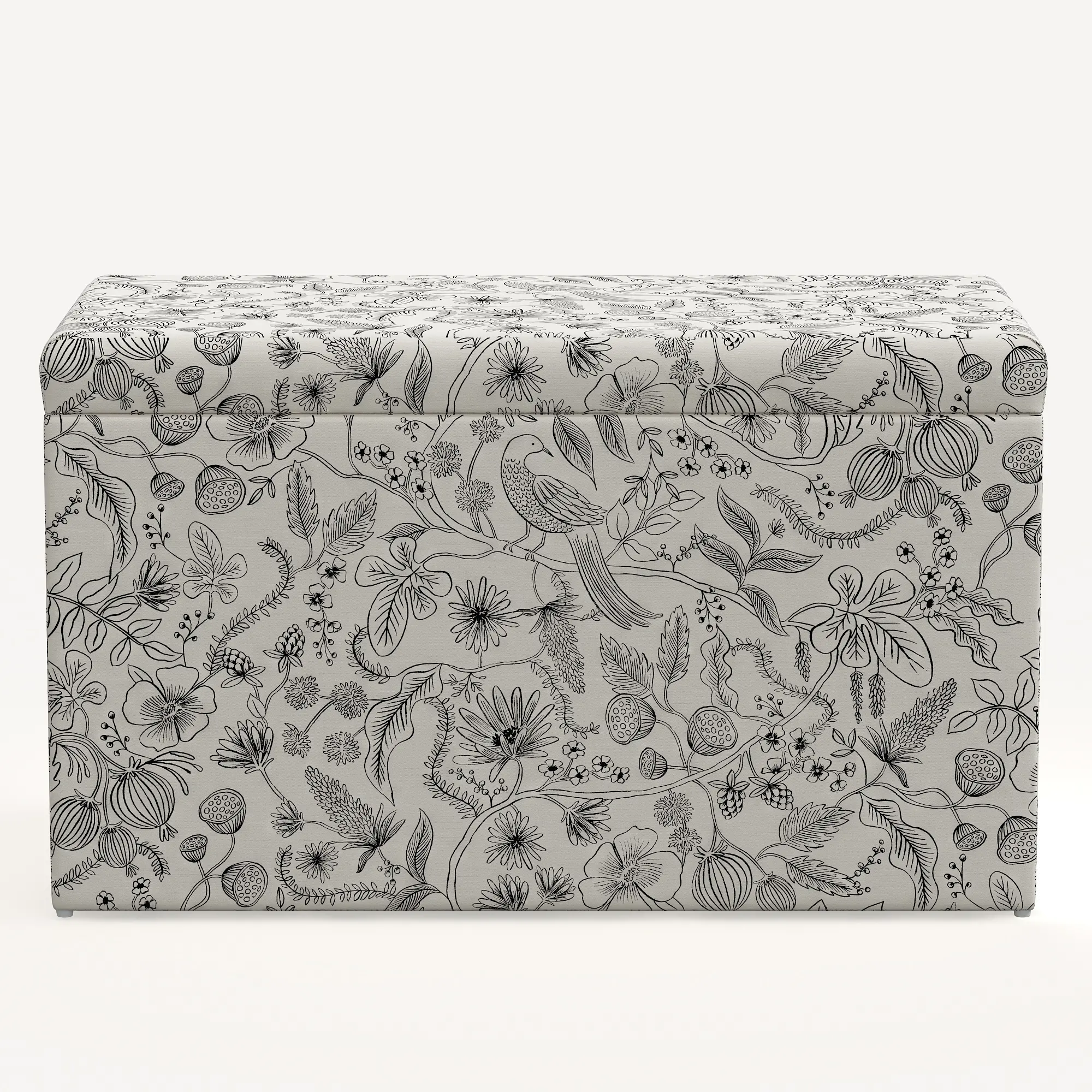 4325STRPCAVBLKCRMLCB Rifle Paper Co. Willie Aviary Cream & Black Storage Bench-2