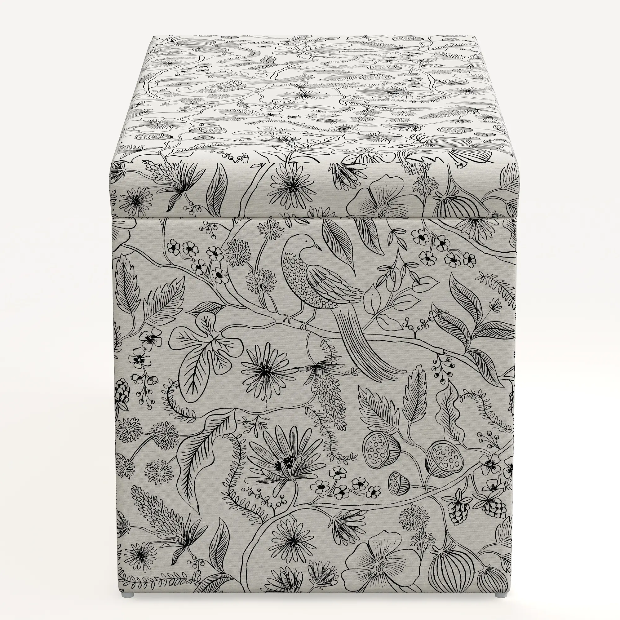 4325STRPCAVBLKCRMLCB Rifle Paper Co. Willie Aviary Cream & Black Storage Bench-3