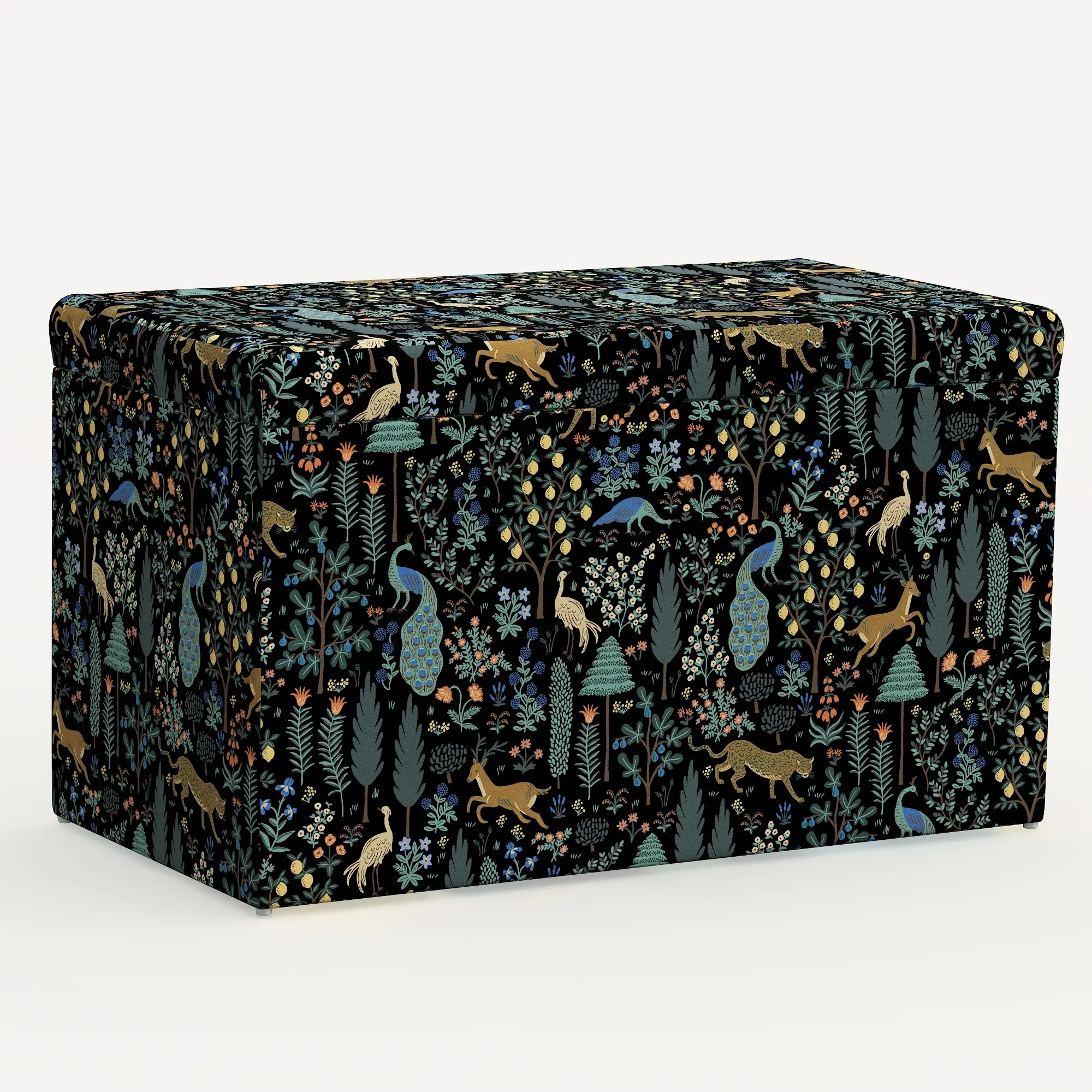 4325STRPCMNBLKLCB Rifle Paper Co. Willie Menagerie Black Storage Bench-1