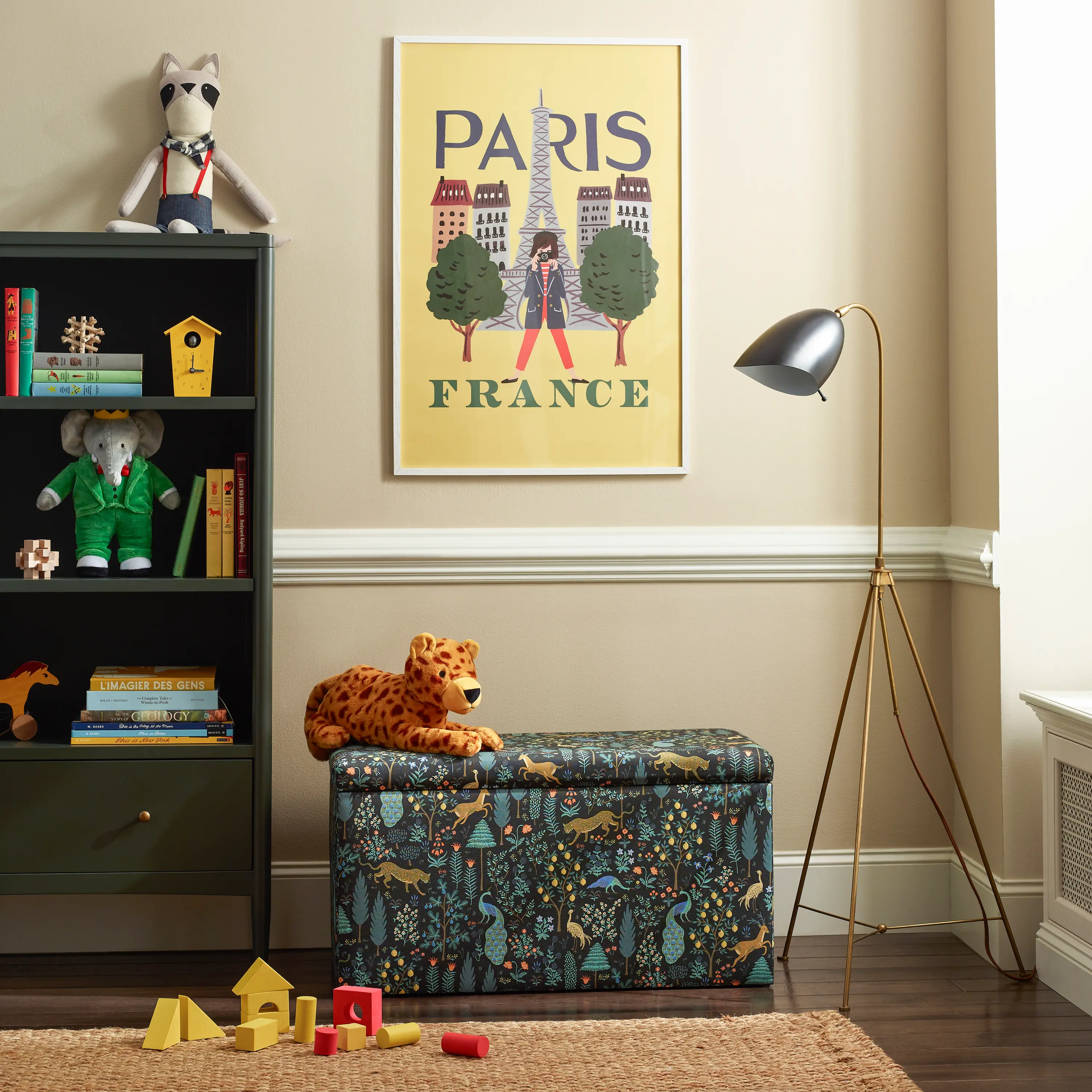 4325STRPCMNBLKLCB Rifle Paper Co. Willie Menagerie Black Storage Bench-2