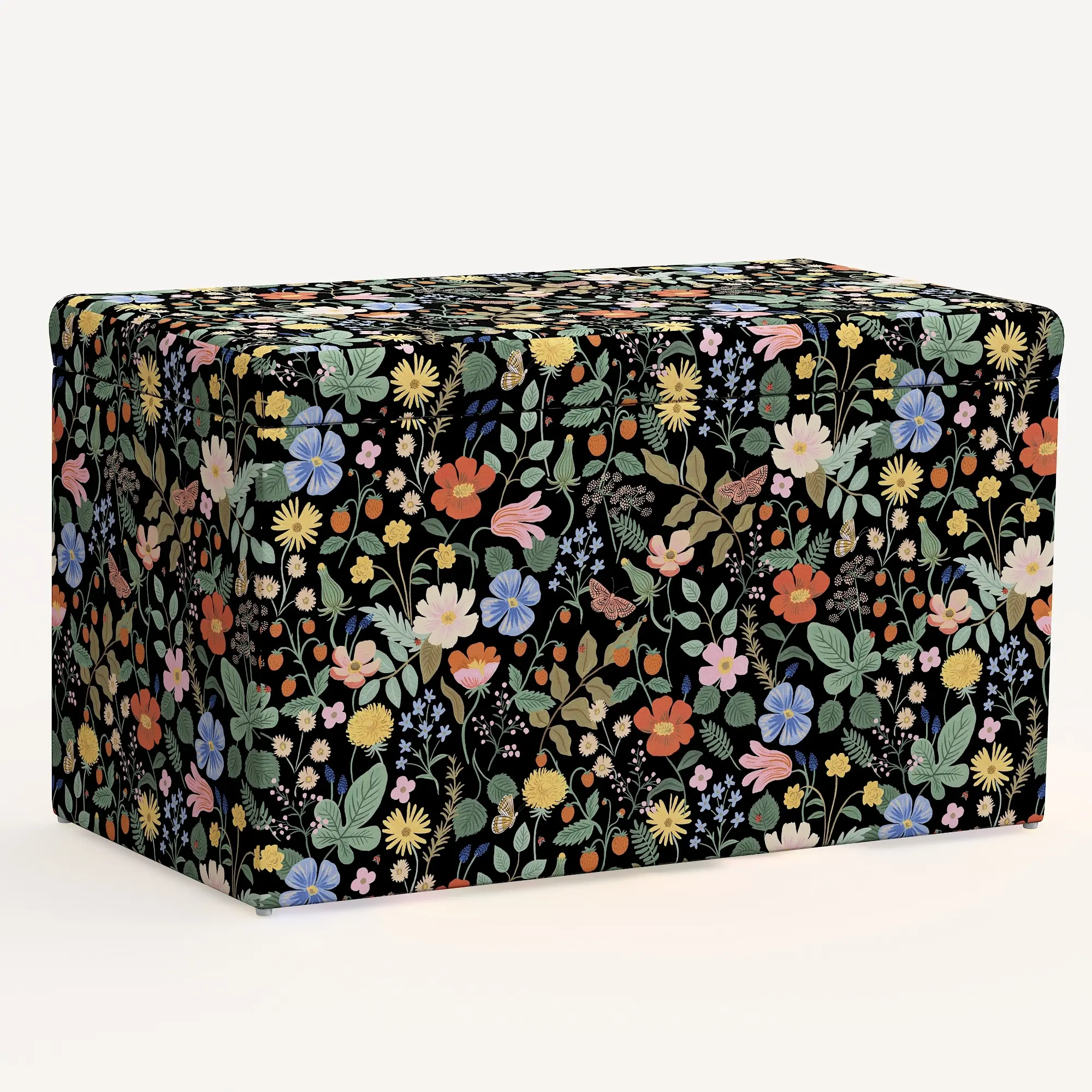 4325STRPCSTFLBLKLCB Rifle Paper Co. Willie Black Strawberry Fields Storage Bench-1