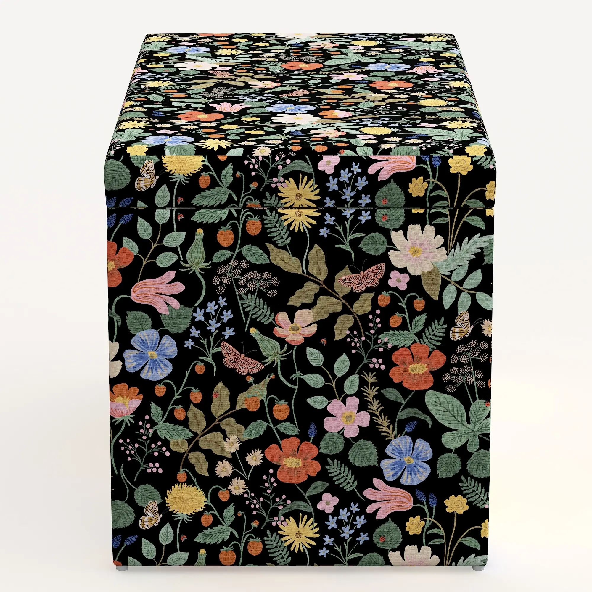 4325STRPCSTFLBLKLCB Rifle Paper Co. Willie Black Strawberry Fields Storage Bench-3