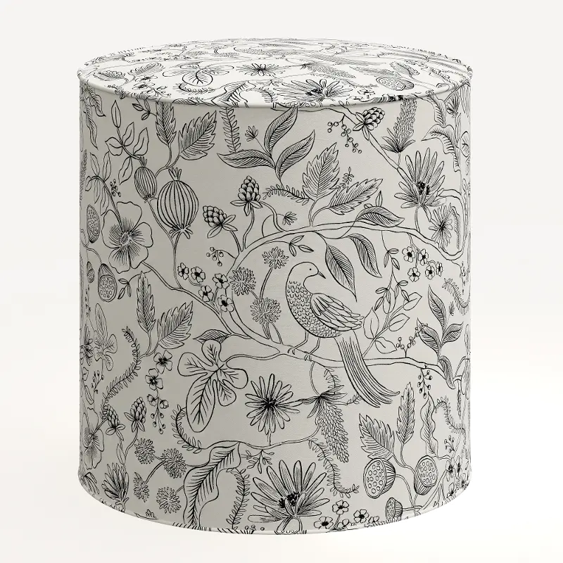 Rifle Paper Co. Billie Aviary Cream & Black Round Ottoman