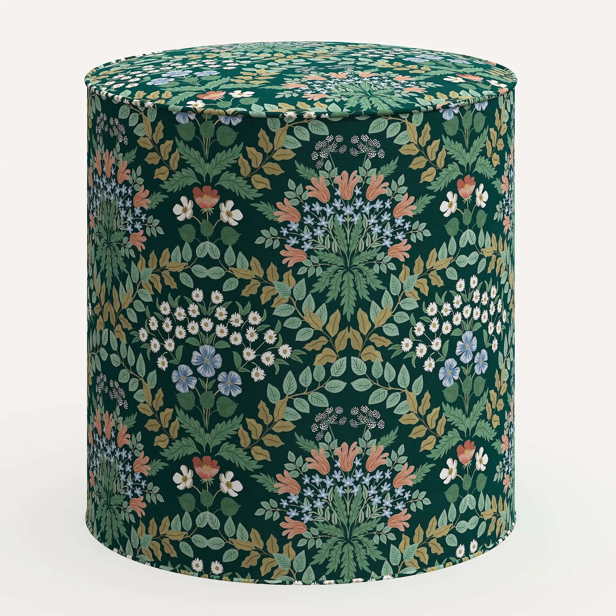 90-2RPCBREMRLCB Rifle Paper Co. Billie Bramble Emerald Round Ottoman-1