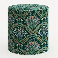 90-2RPCBREMRLCB Rifle Paper Co. Billie Bramble Emerald Round Ottoman