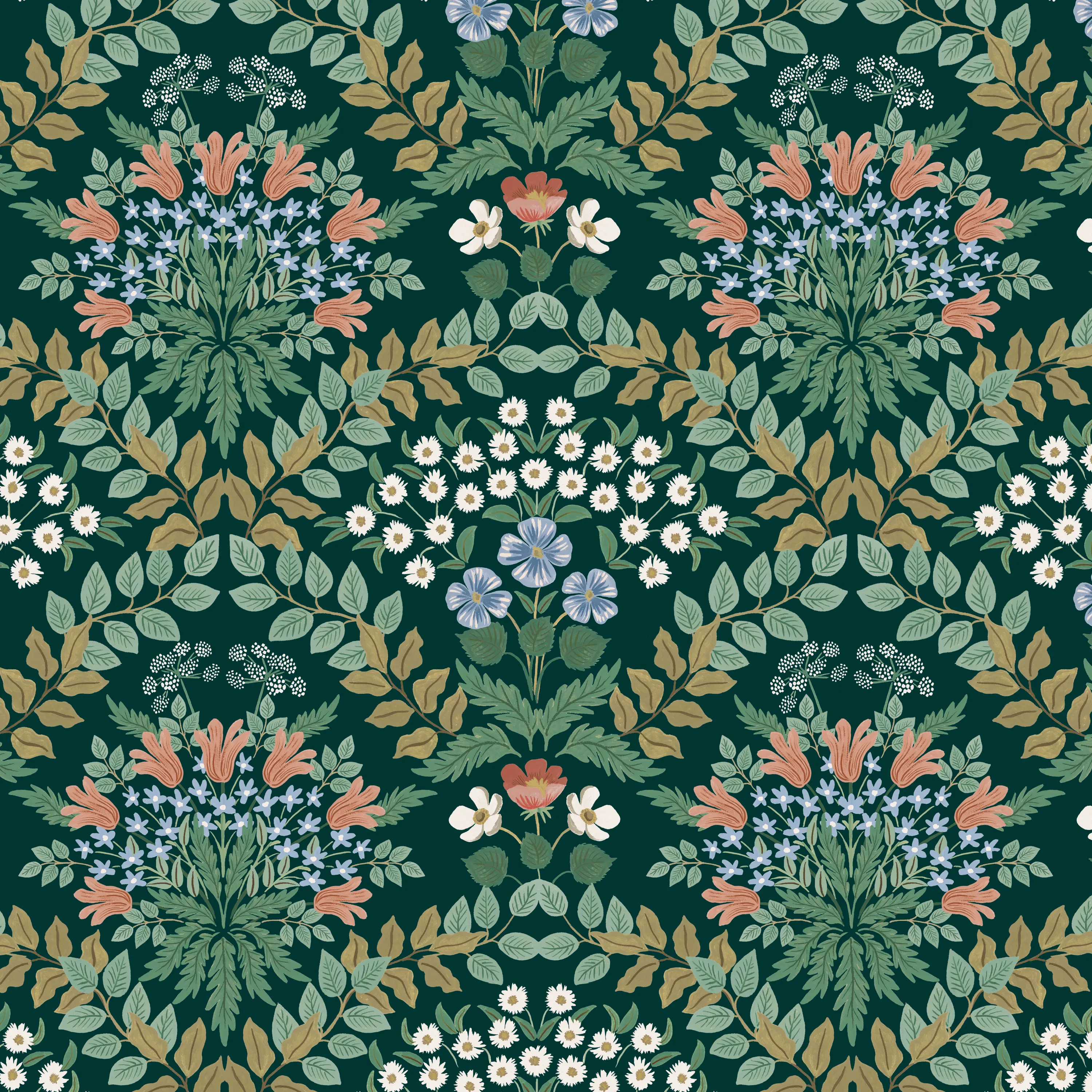 90-2RPCBREMRLCB Rifle Paper Co. Billie Bramble Emerald Round Ottoman-4