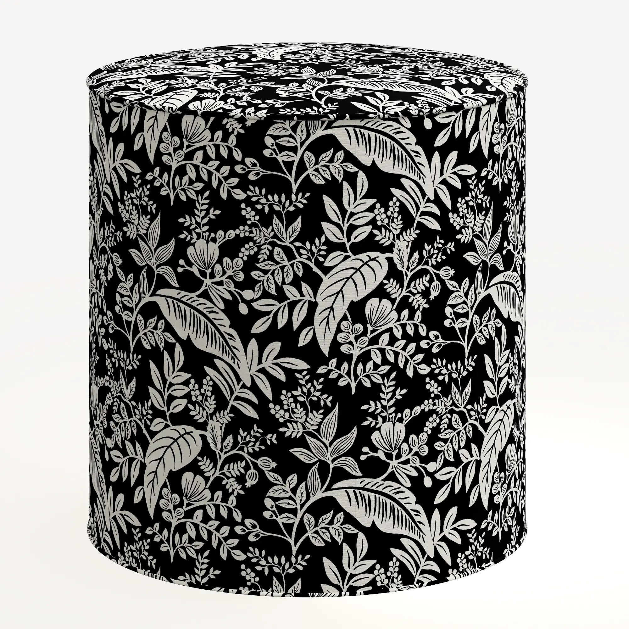 90-2RPCCNBLCRMLCB Rifle Paper Co. Billie Canopy Black & Cream Round Ottoman-1