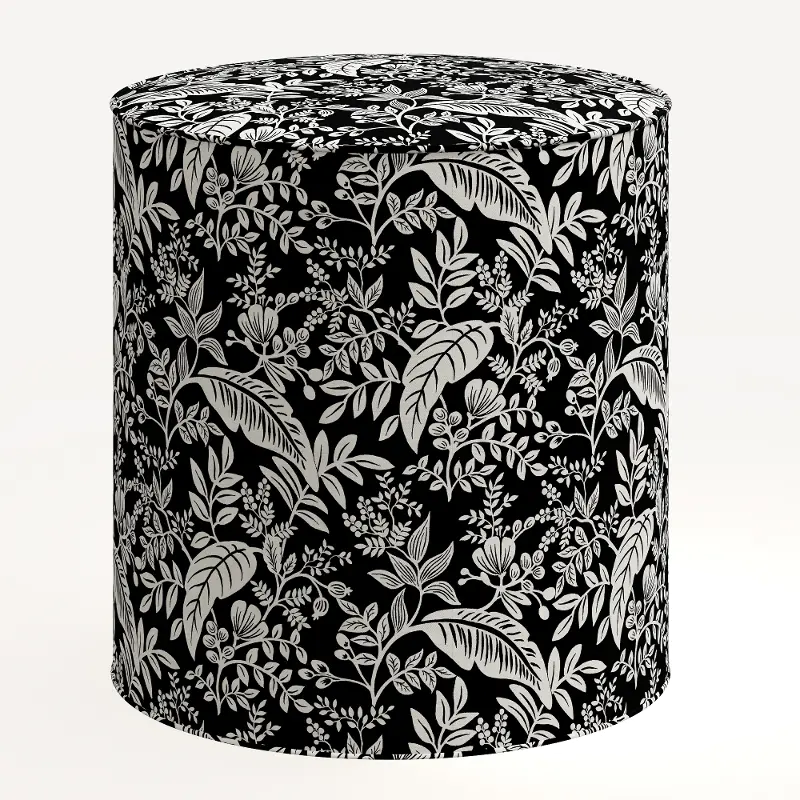 Rifle Paper Co. Billie Canopy Black & Cream Round Ottoman