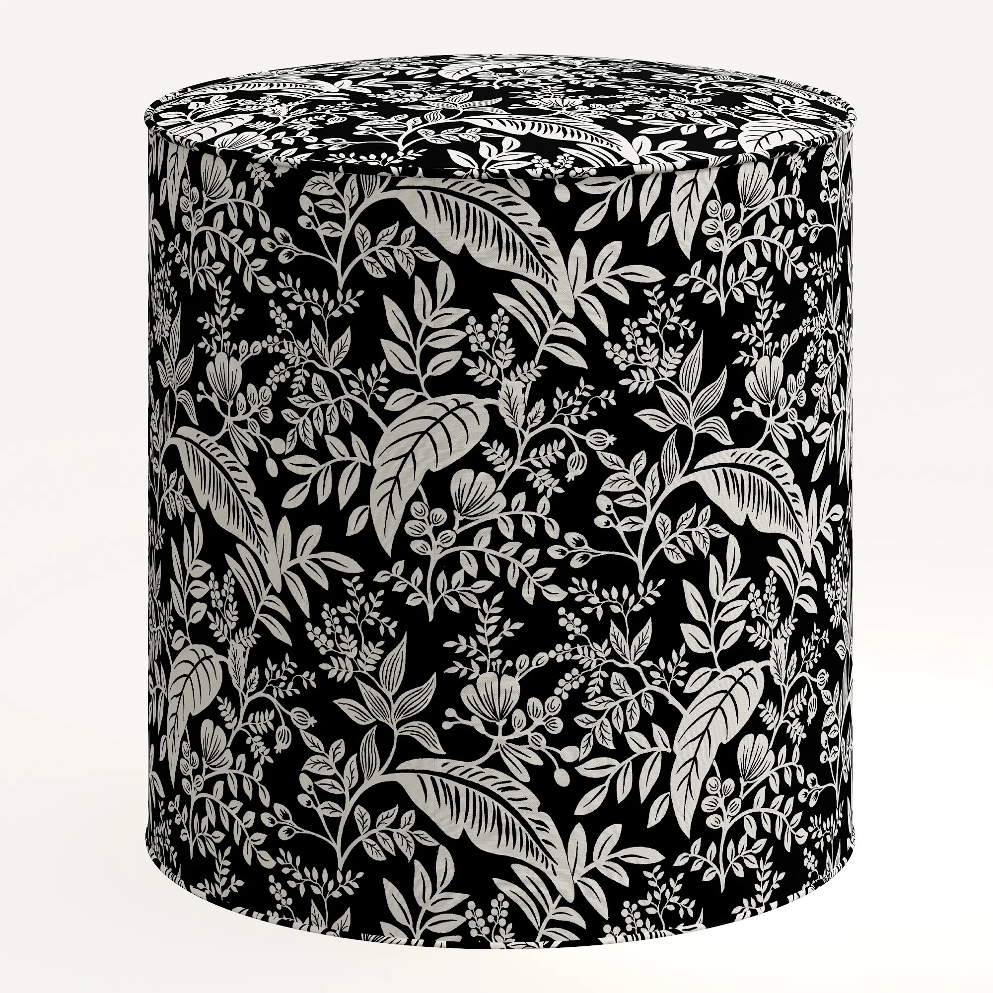 90-2RPCCNBLCRMLCB Rifle Paper Co. Billie Canopy Black & Cream Round Ottoman-2